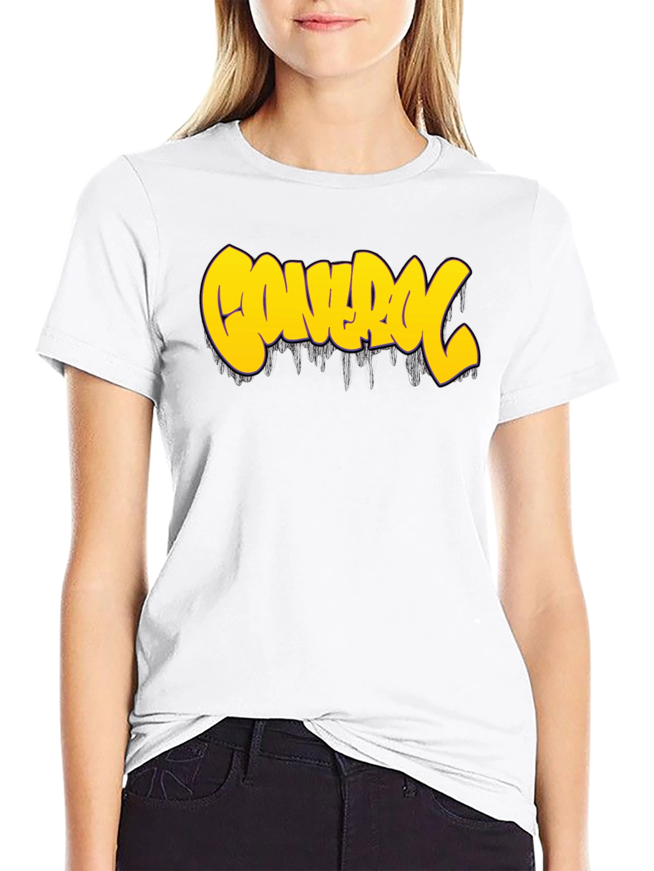 Control Graphic Tee - Bold Yellow Print on Black