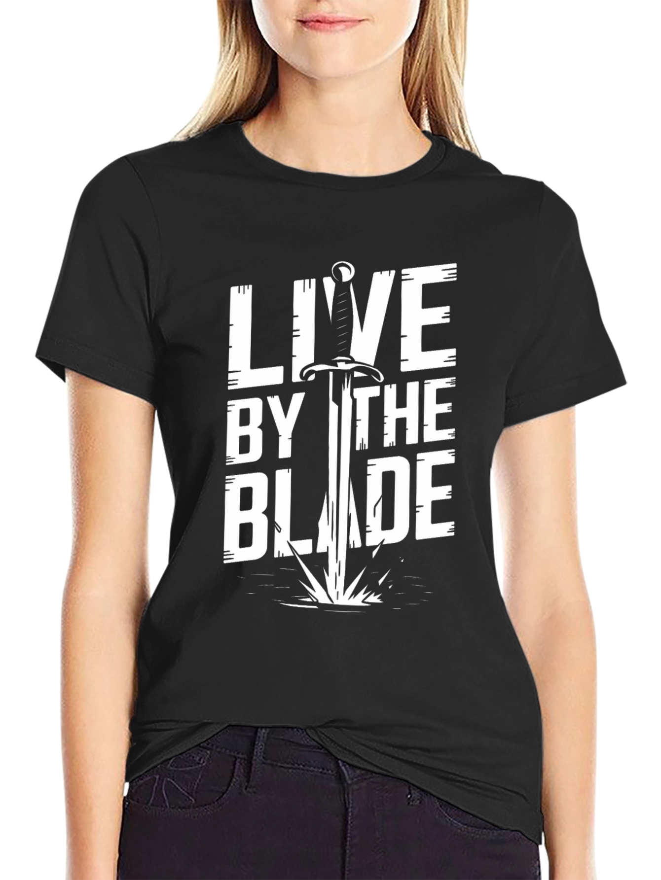 Live By The Blade Sword Graphic Black T-Shirt
