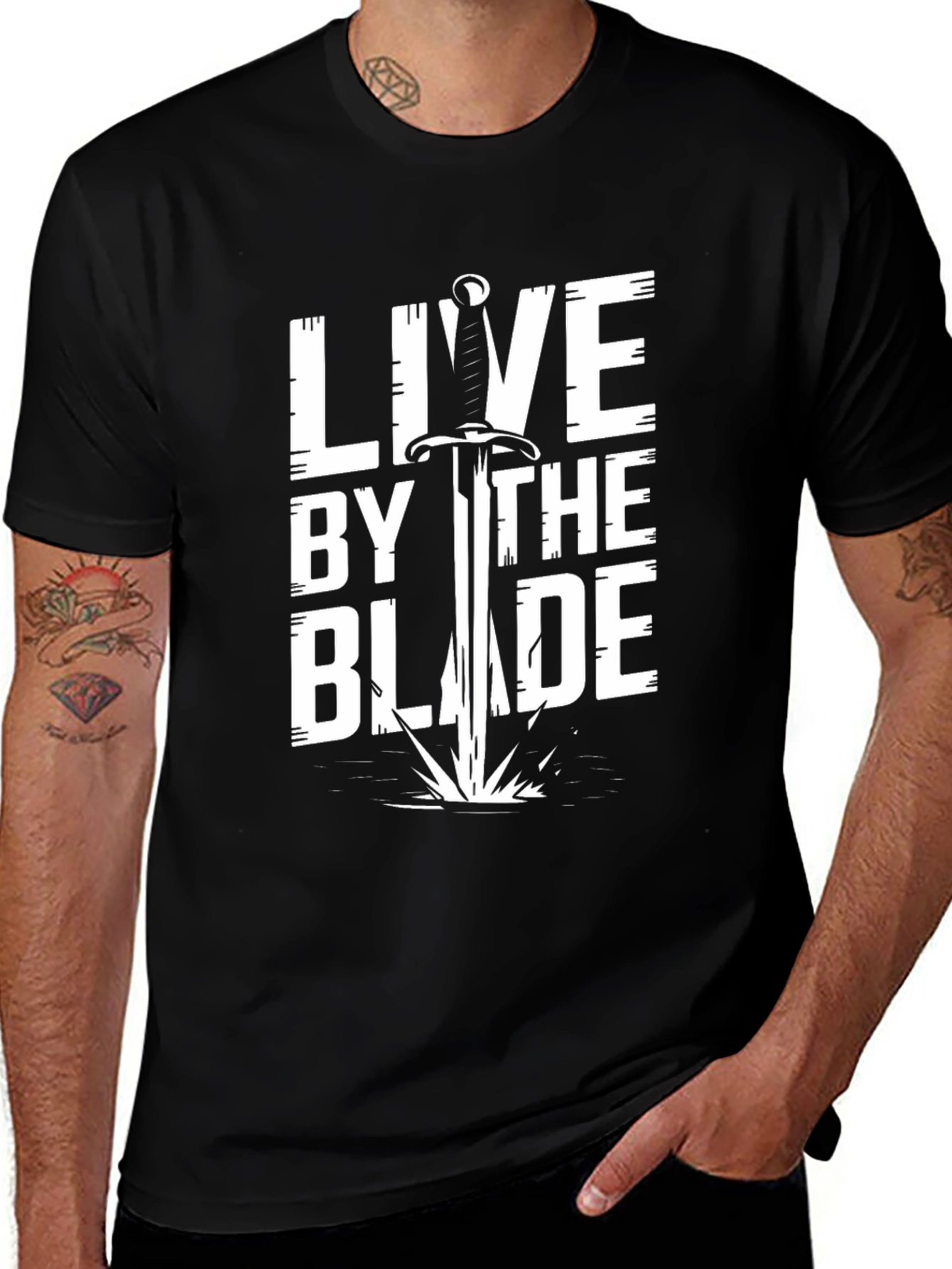 Live By The Blade Sword Graphic Black T-Shirt