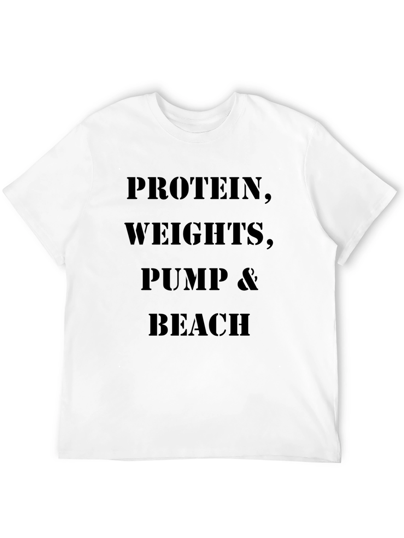 Gym Motivation T-Shirt: Protein Weights Pump Beach