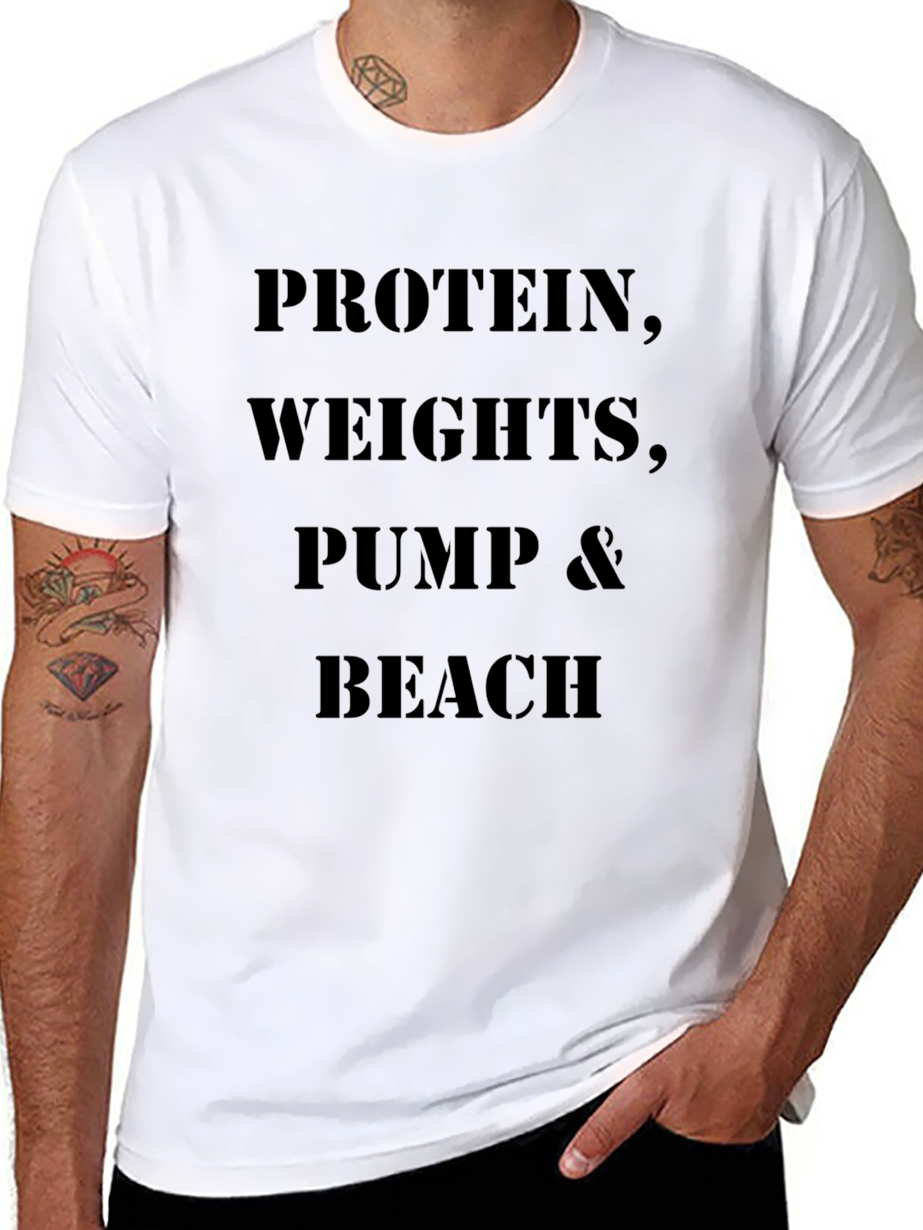 Gym Motivation T-Shirt: Protein Weights Pump Beach