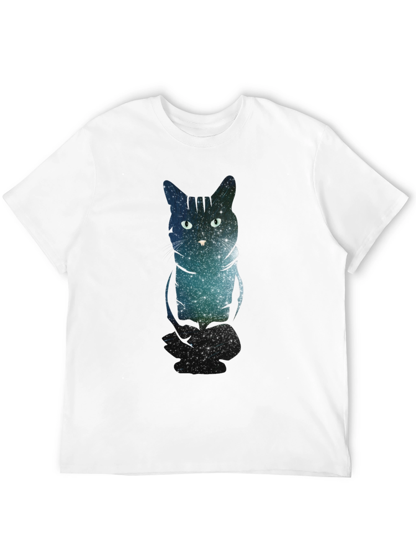 Galaxy Cat Print Black T-Shirt