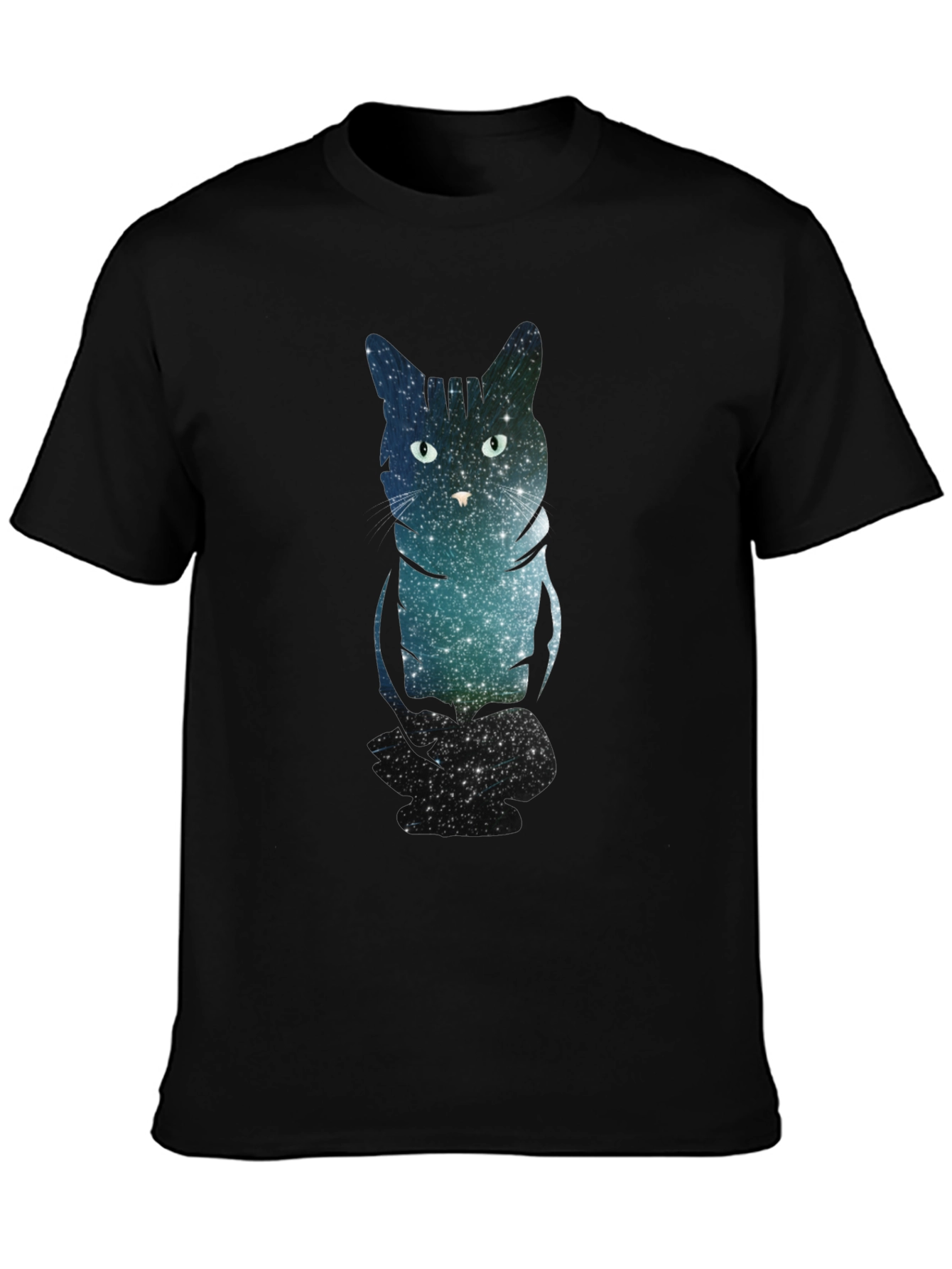 Galaxy Cat Print Black T-Shirt