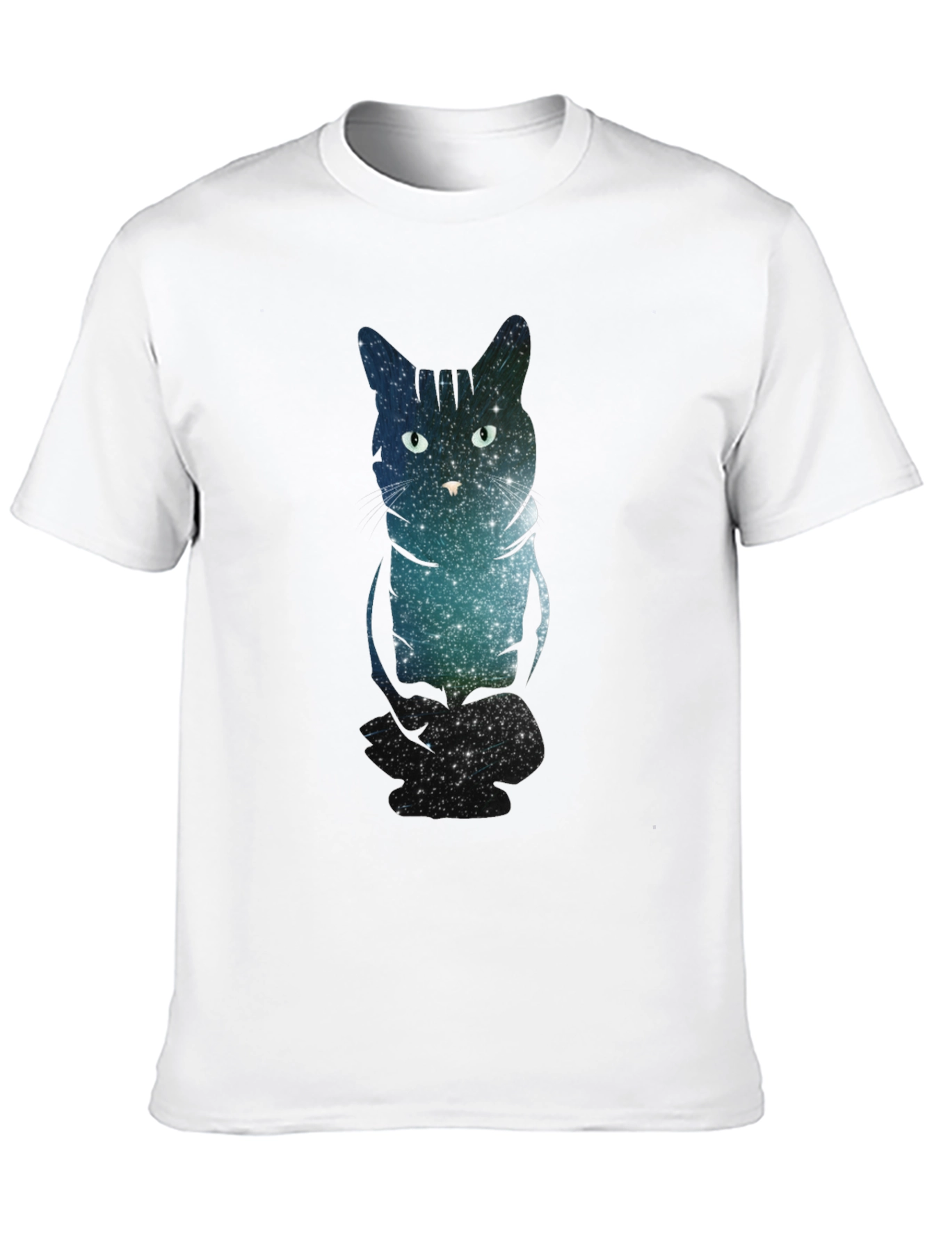 Galaxy Cat Print Black T-Shirt