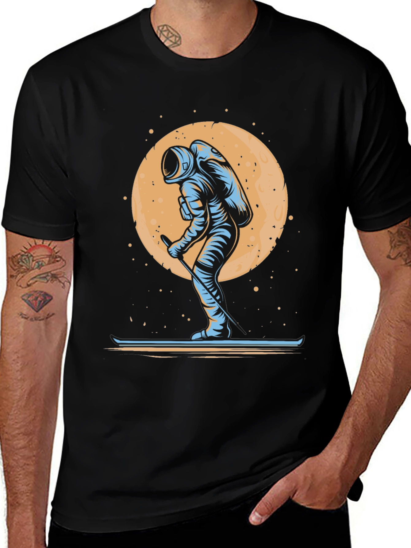 Astronaut Skiing T-Shirt - Space Adventure Tee