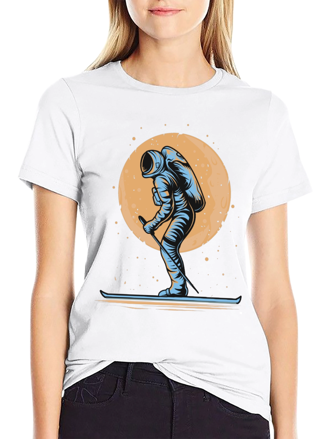 Astronaut Skiing T-Shirt - Space Adventure Tee