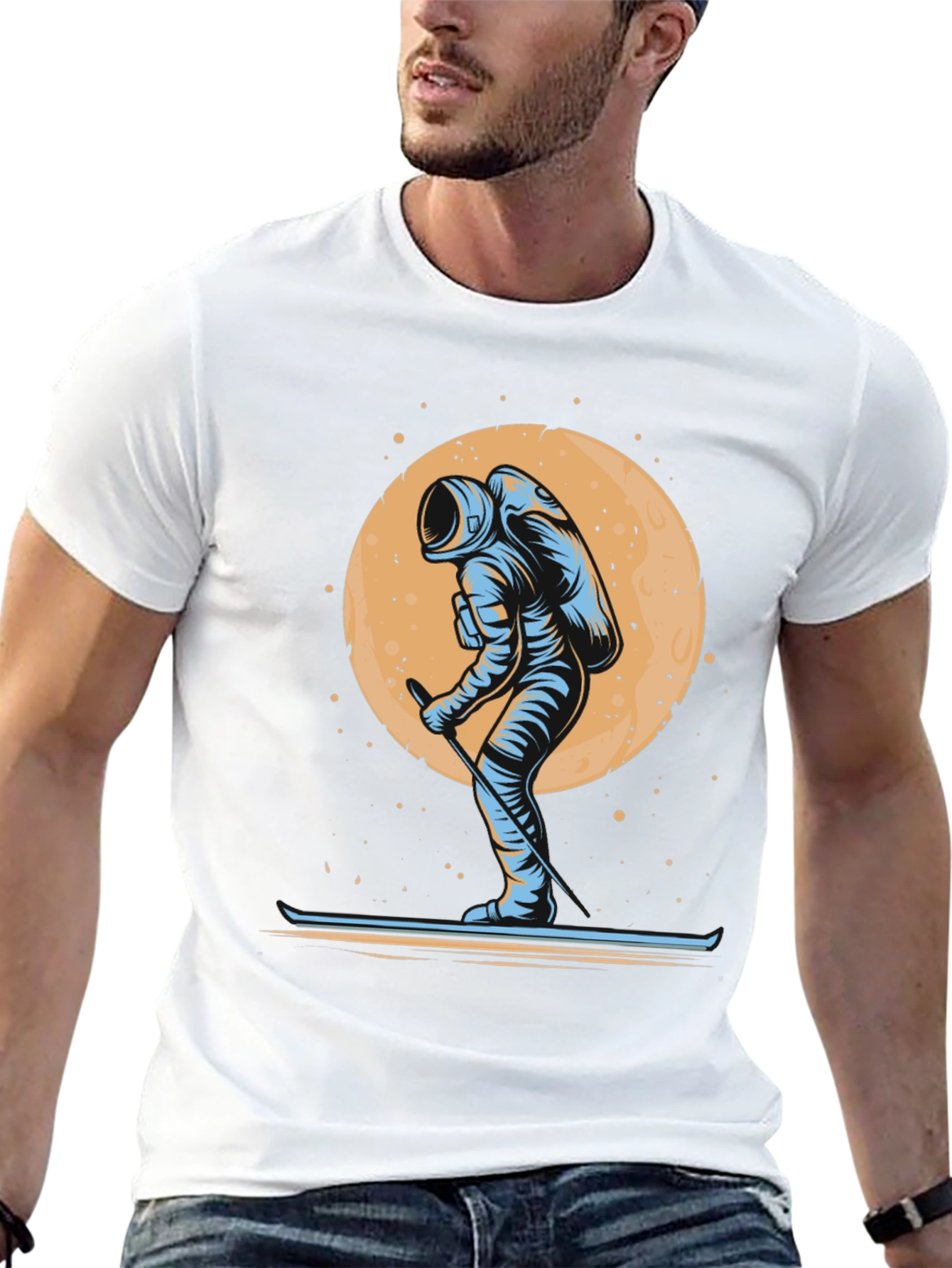 Astronaut Skiing T-Shirt - Space Adventure Tee