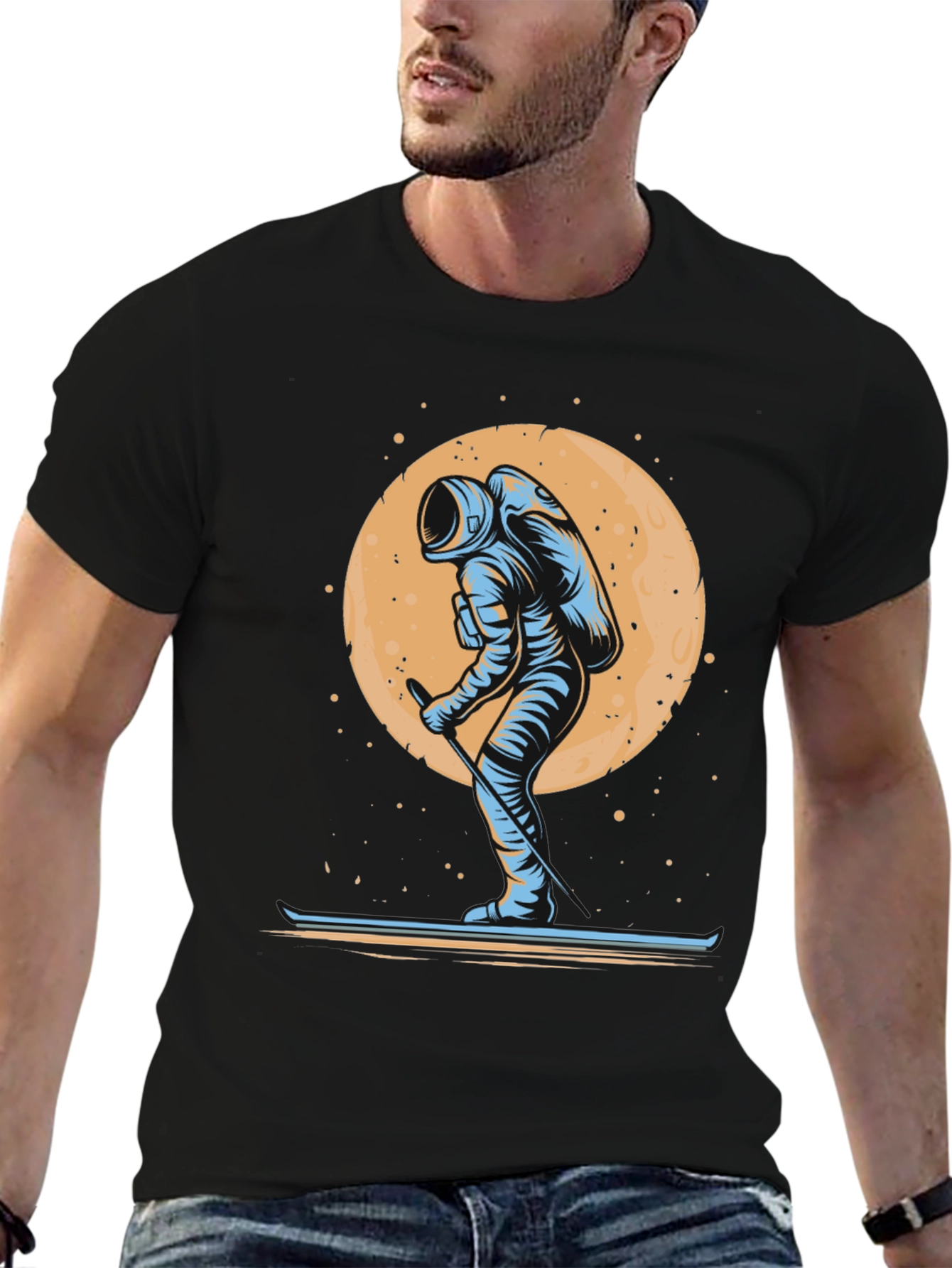 Astronaut Skiing T-Shirt - Space Adventure Tee