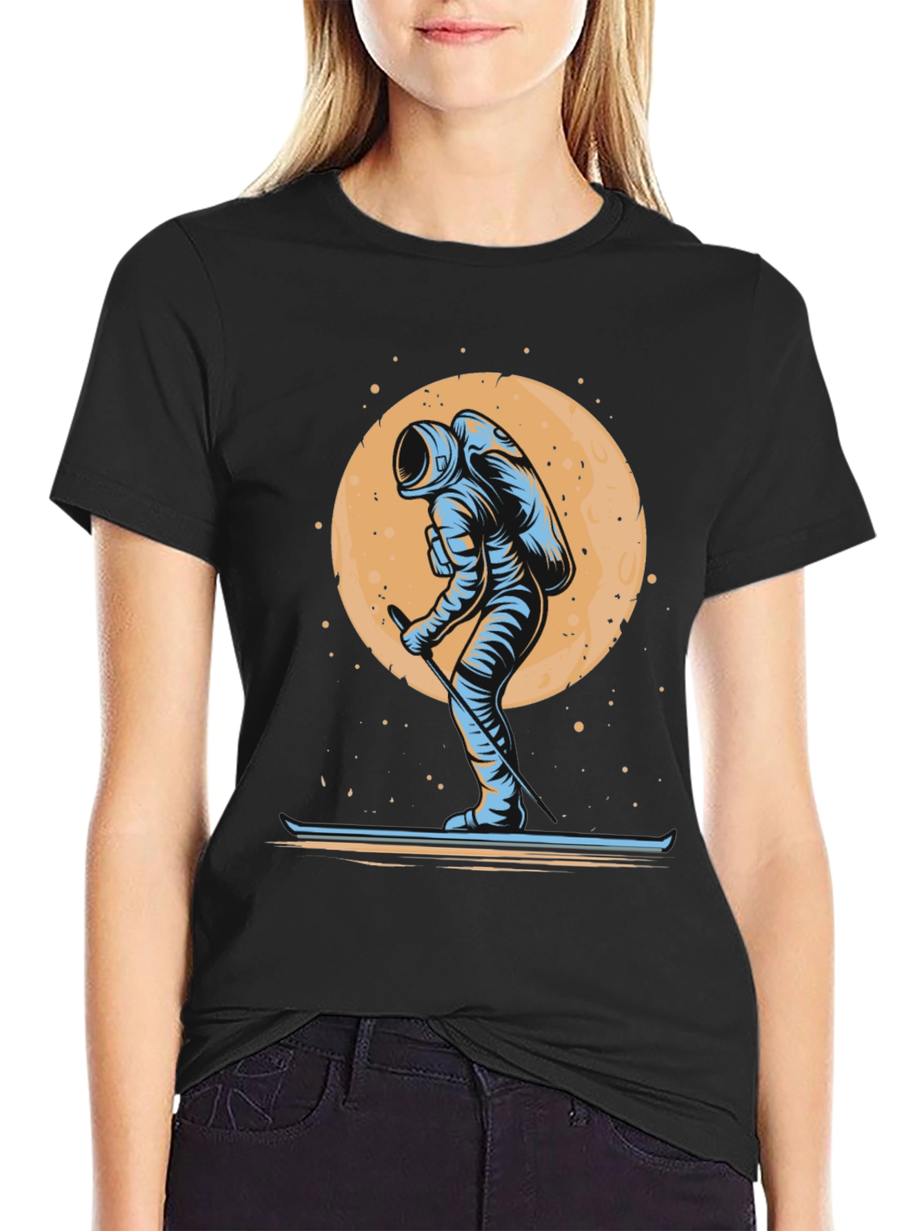 Astronaut Skiing T-Shirt - Space Adventure Tee