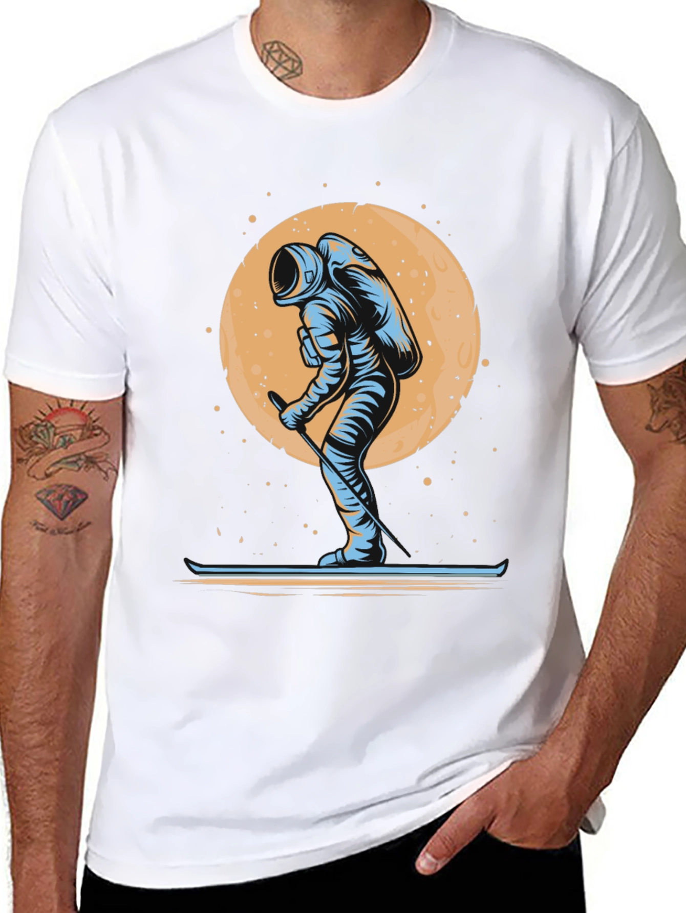 Astronaut Skiing T-Shirt - Space Adventure Tee