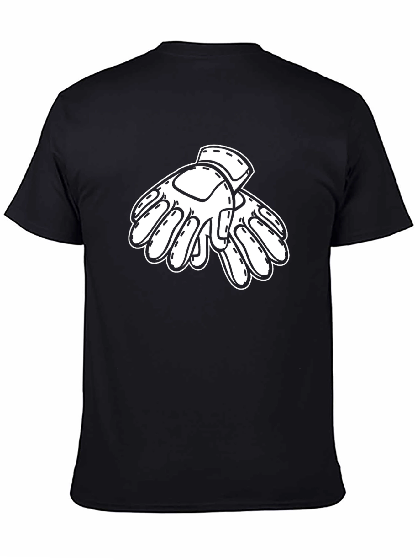 Black T-Shirt with White Gloves Graphic
