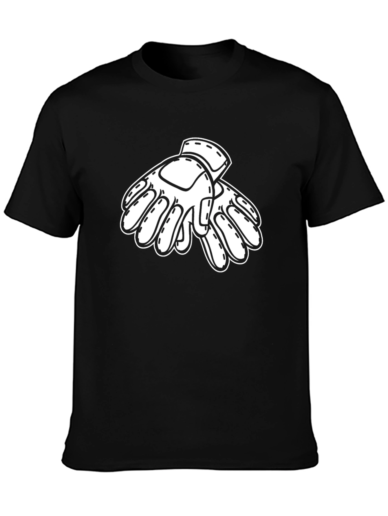 Black T-Shirt with White Gloves Graphic