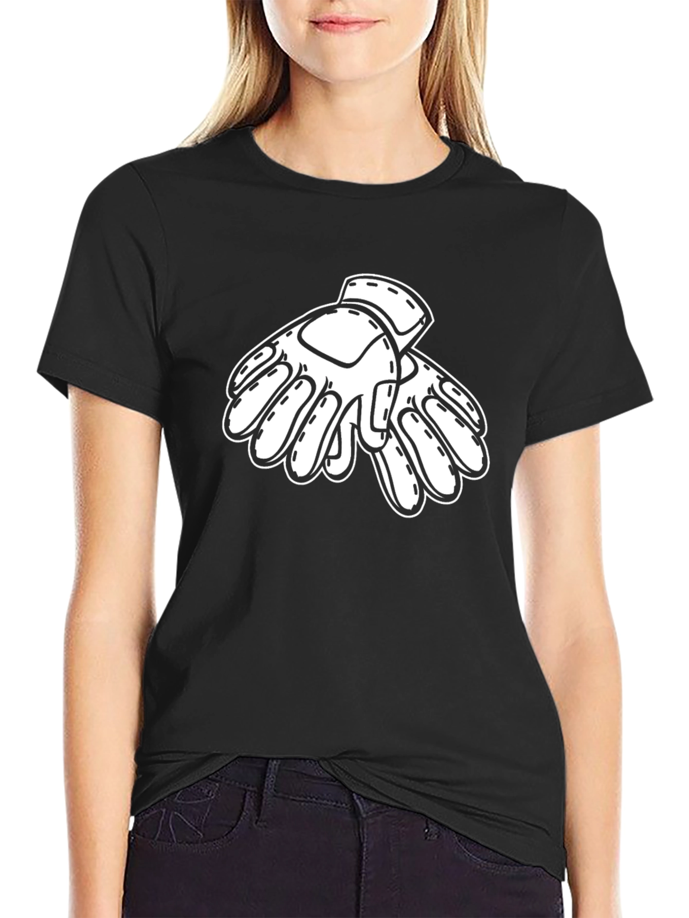 Black T-Shirt with White Gloves Graphic