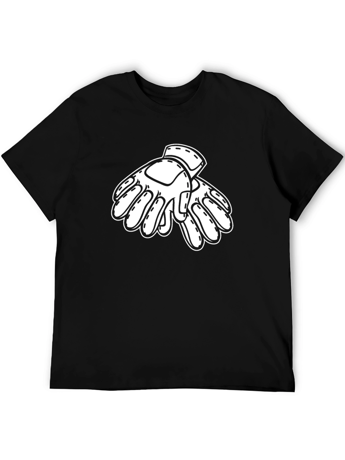 Black T-Shirt with White Gloves Graphic
