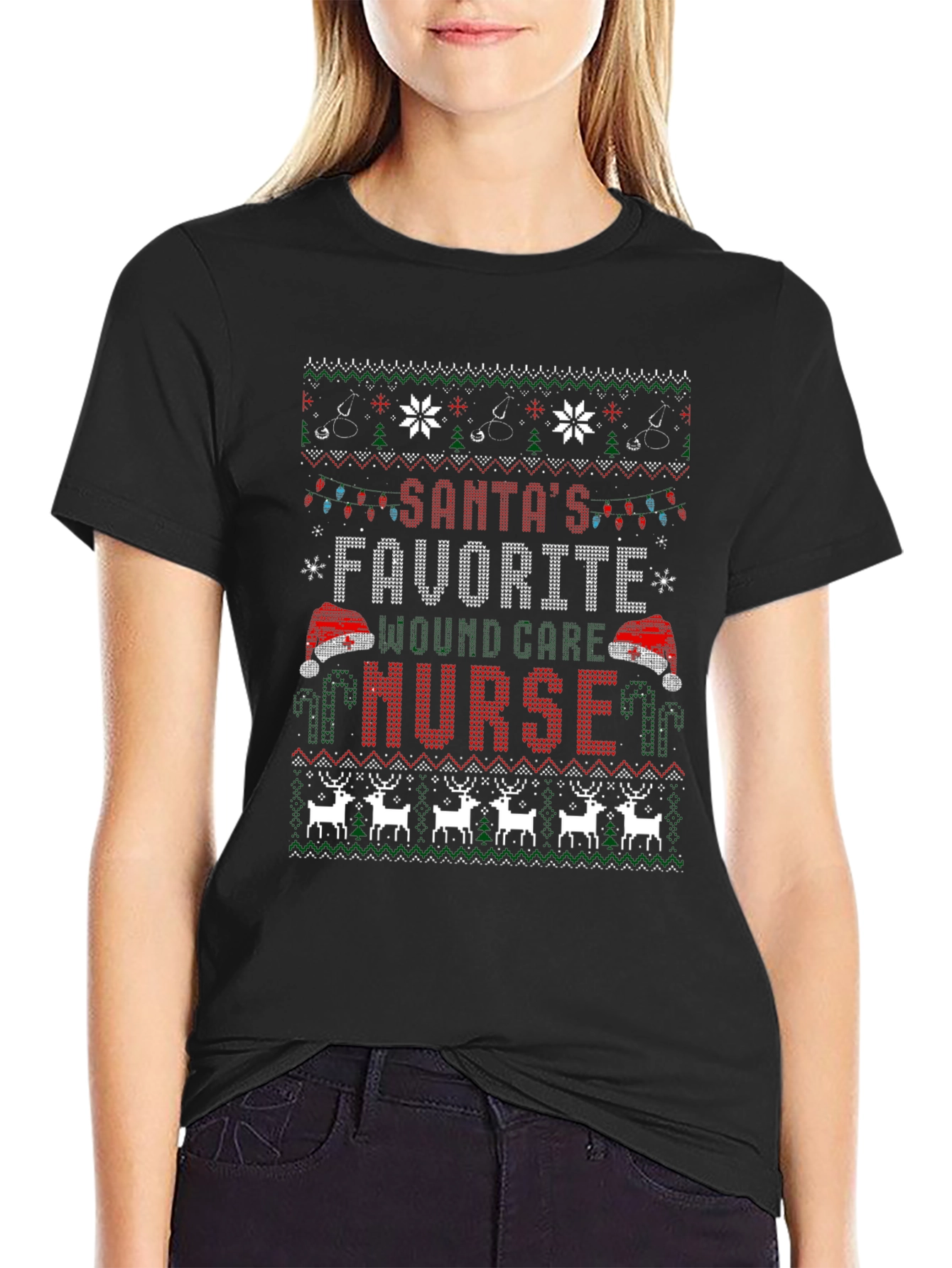 Santas Favorite Nurse Ugly Christmas Sweater T-Shirt