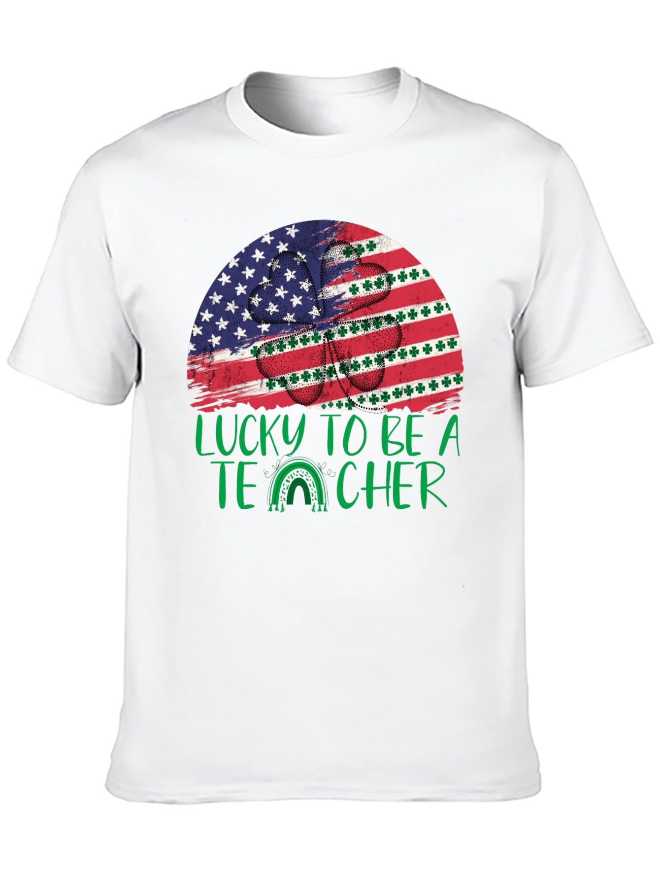 Lucky Teacher St. Patricks Day USA Flag Shamrock T-Shirt