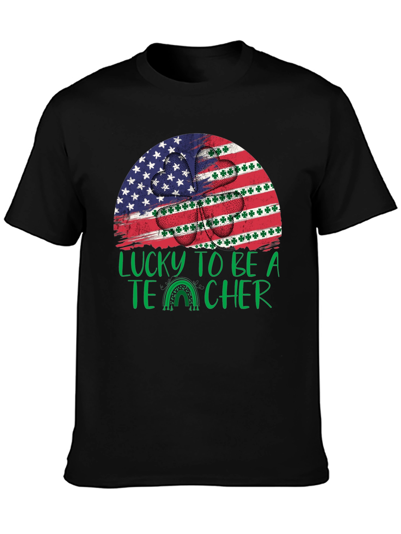Lucky Teacher St. Patricks Day USA Flag Shamrock T-Shirt
