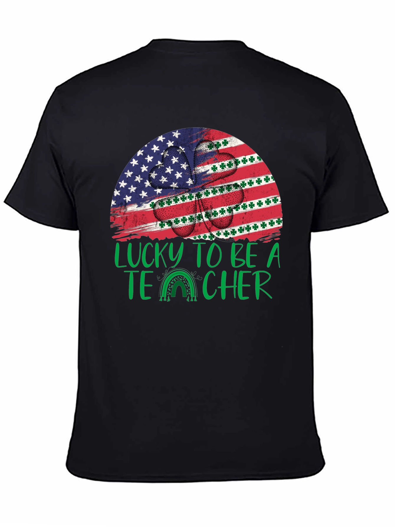 Lucky Teacher St. Patricks Day USA Flag Shamrock T-Shirt