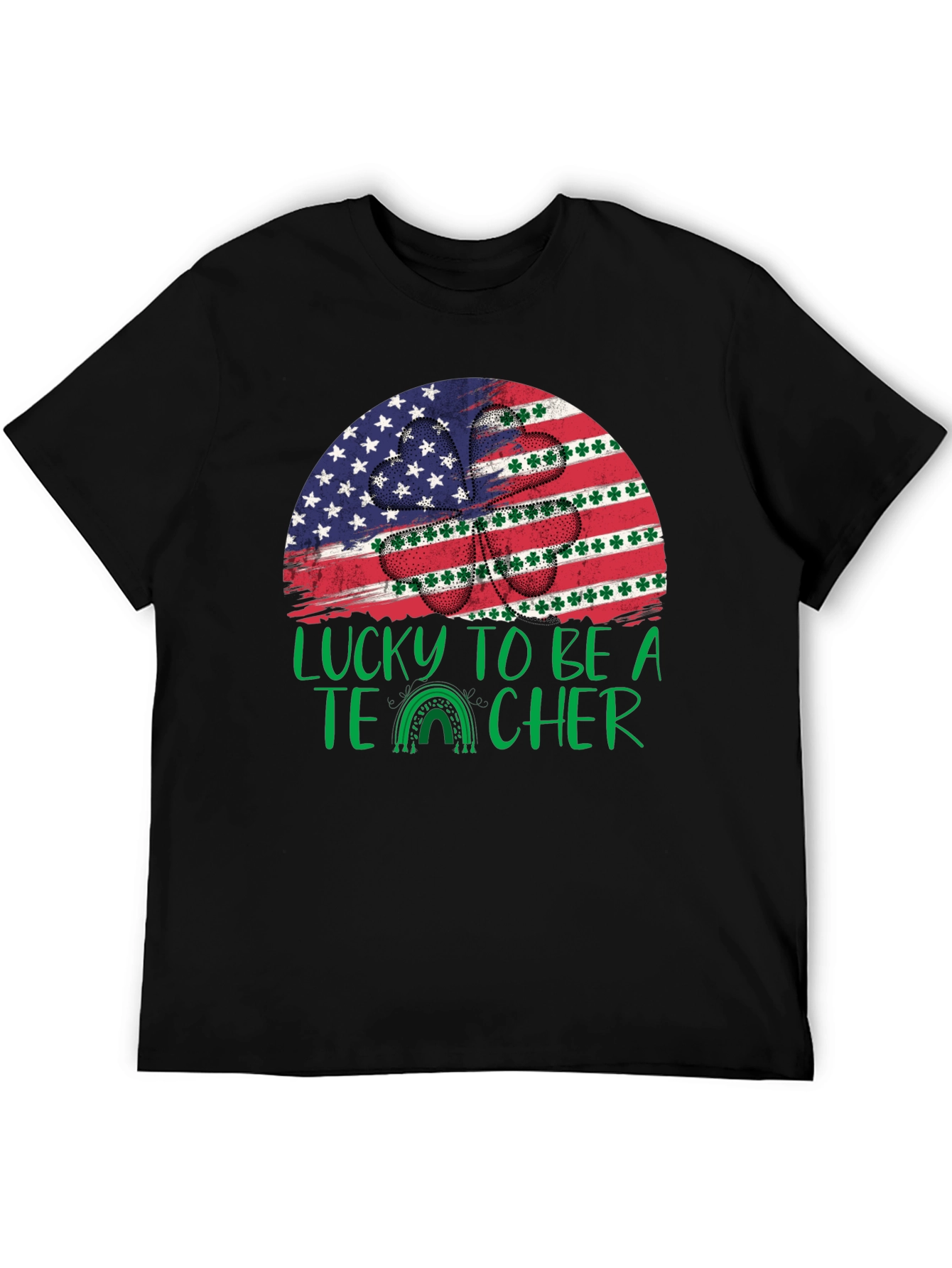 Lucky Teacher St. Patricks Day USA Flag Shamrock T-Shirt