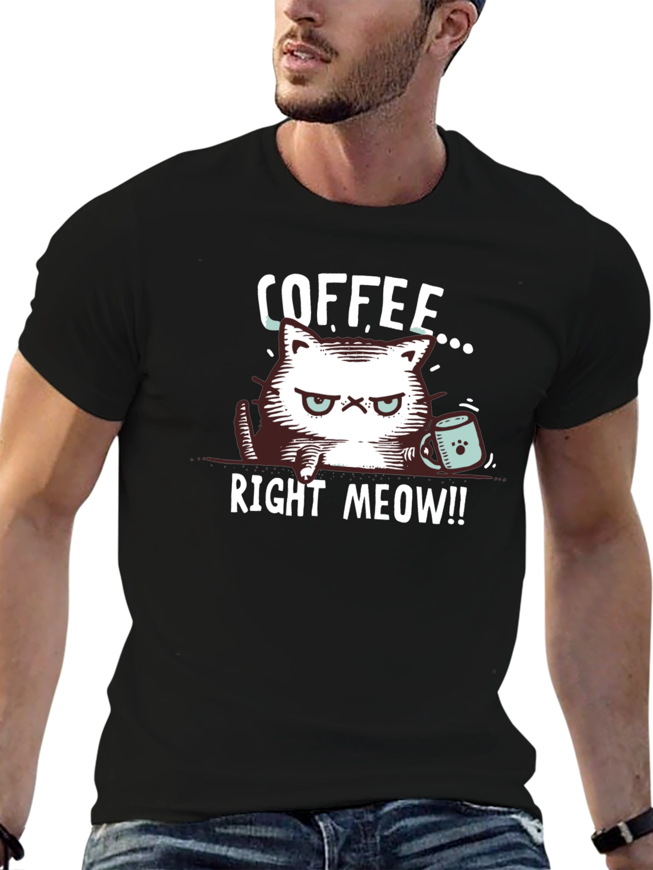 Coffee Right Meow! Graphic T-Shirt - Cat Lover Tee