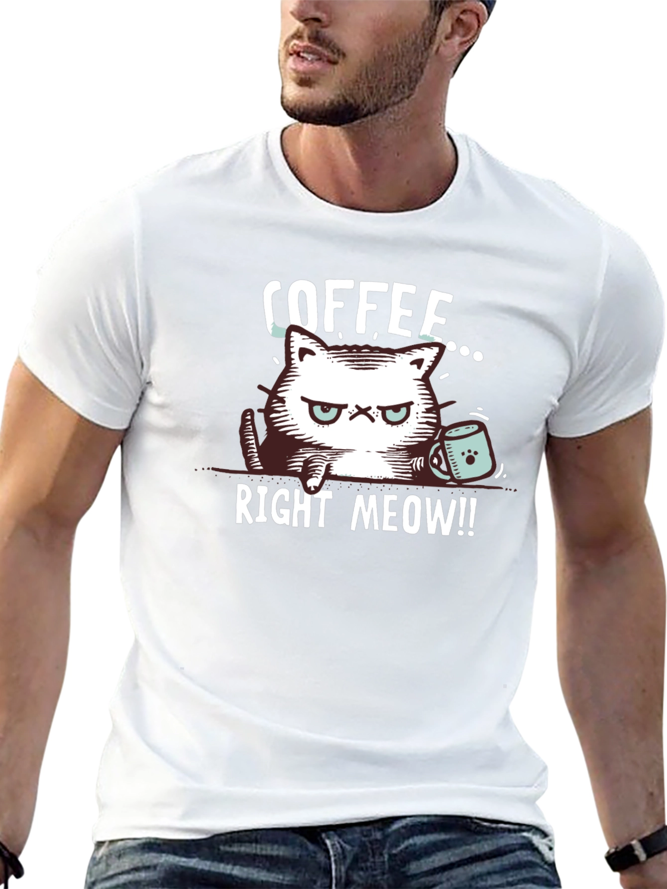 Coffee Right Meow! Graphic T-Shirt - Cat Lover Tee