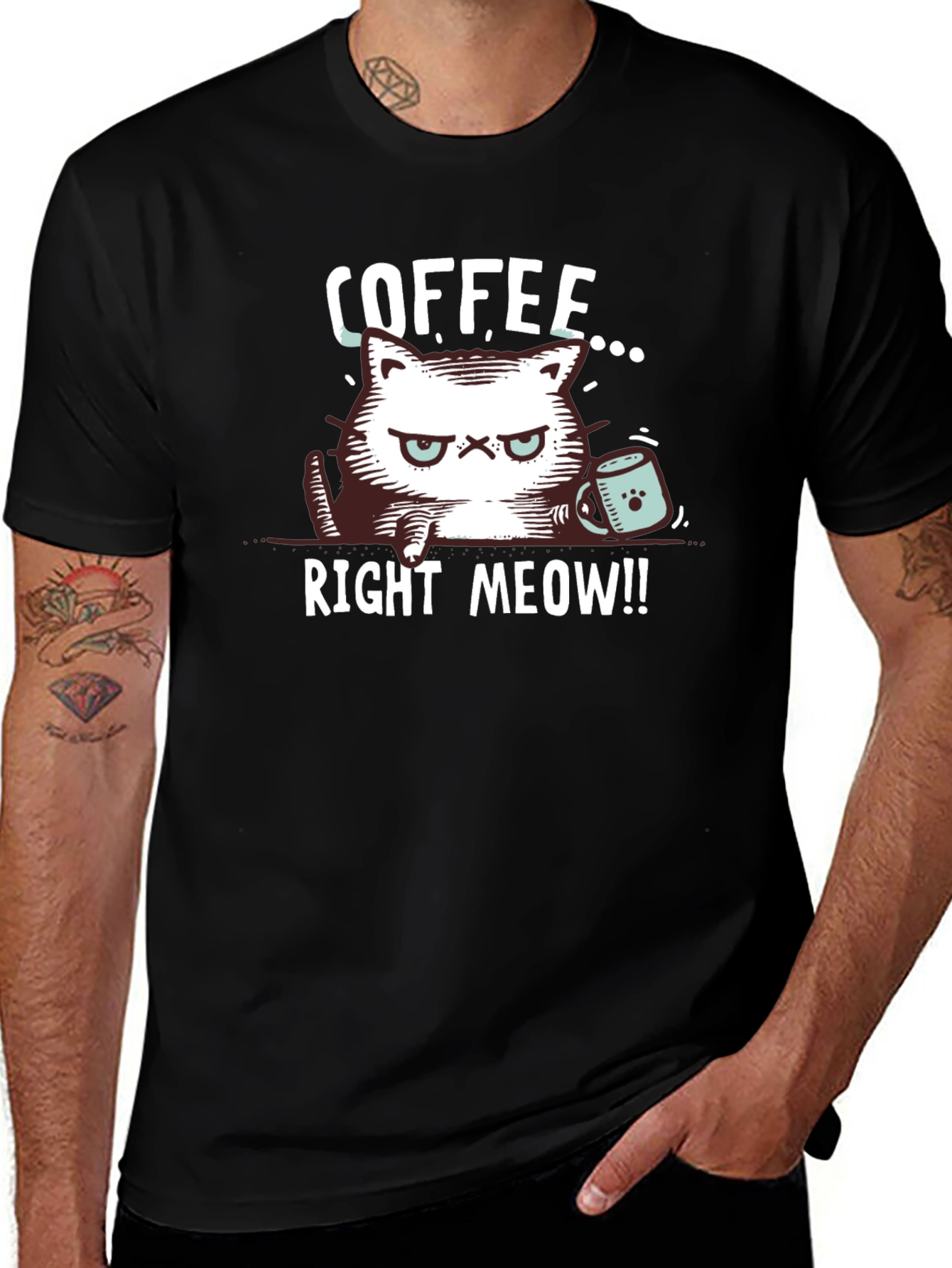 Coffee Right Meow! Graphic T-Shirt - Cat Lover Tee