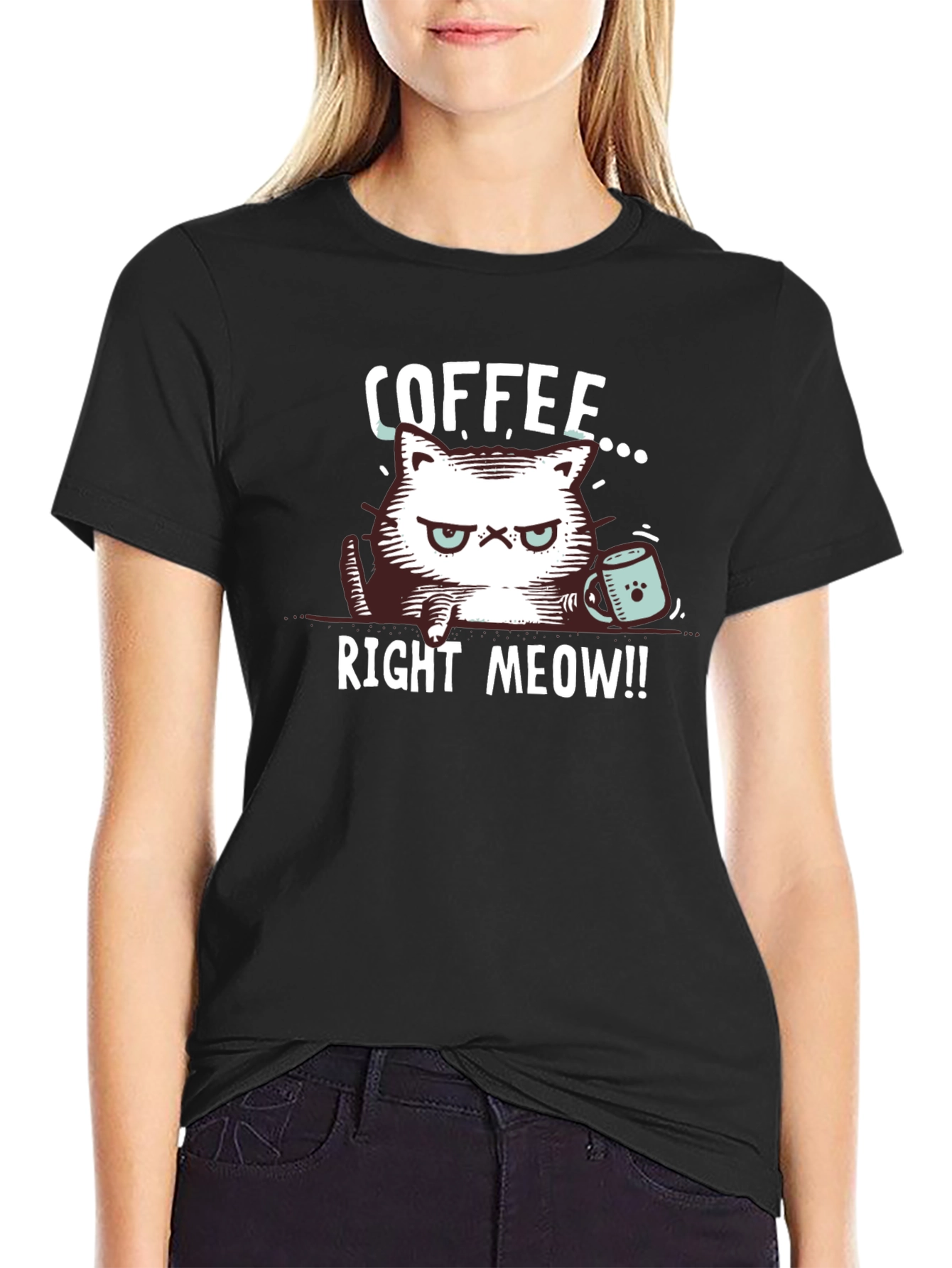 Coffee Right Meow! Graphic T-Shirt - Cat Lover Tee