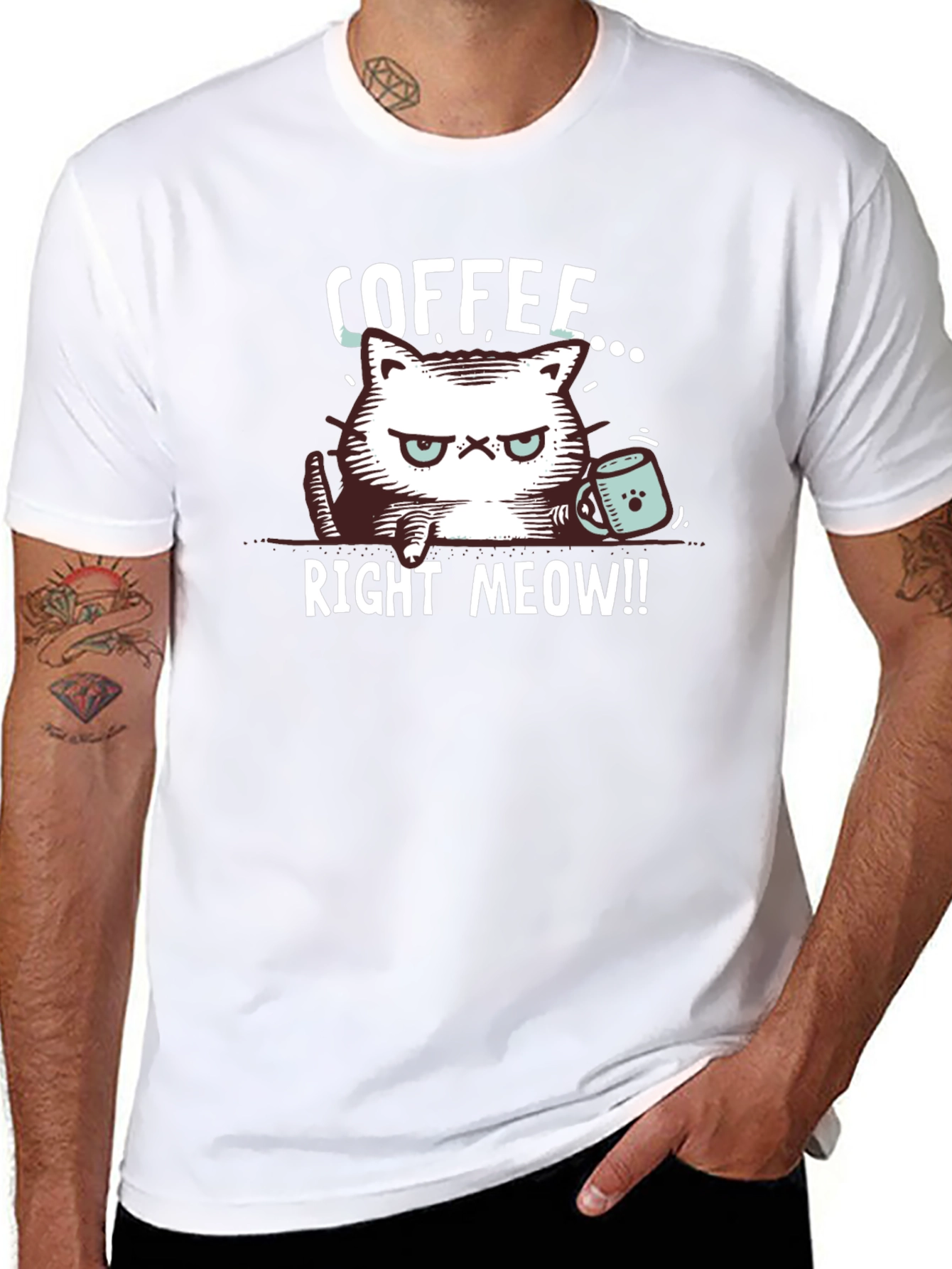 Coffee Right Meow! Graphic T-Shirt - Cat Lover Tee