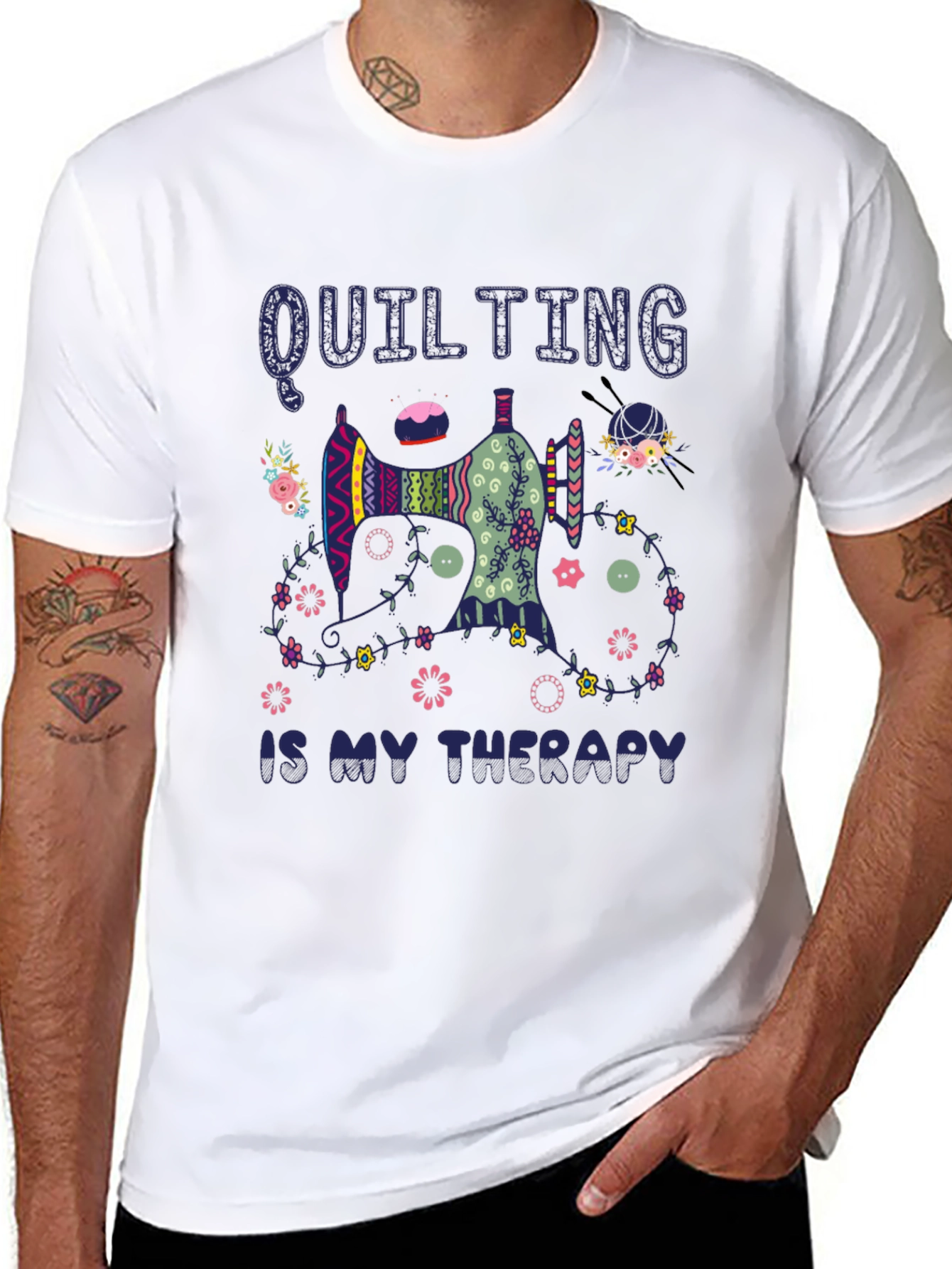 Quilting is My Therapy Black T-Shirt