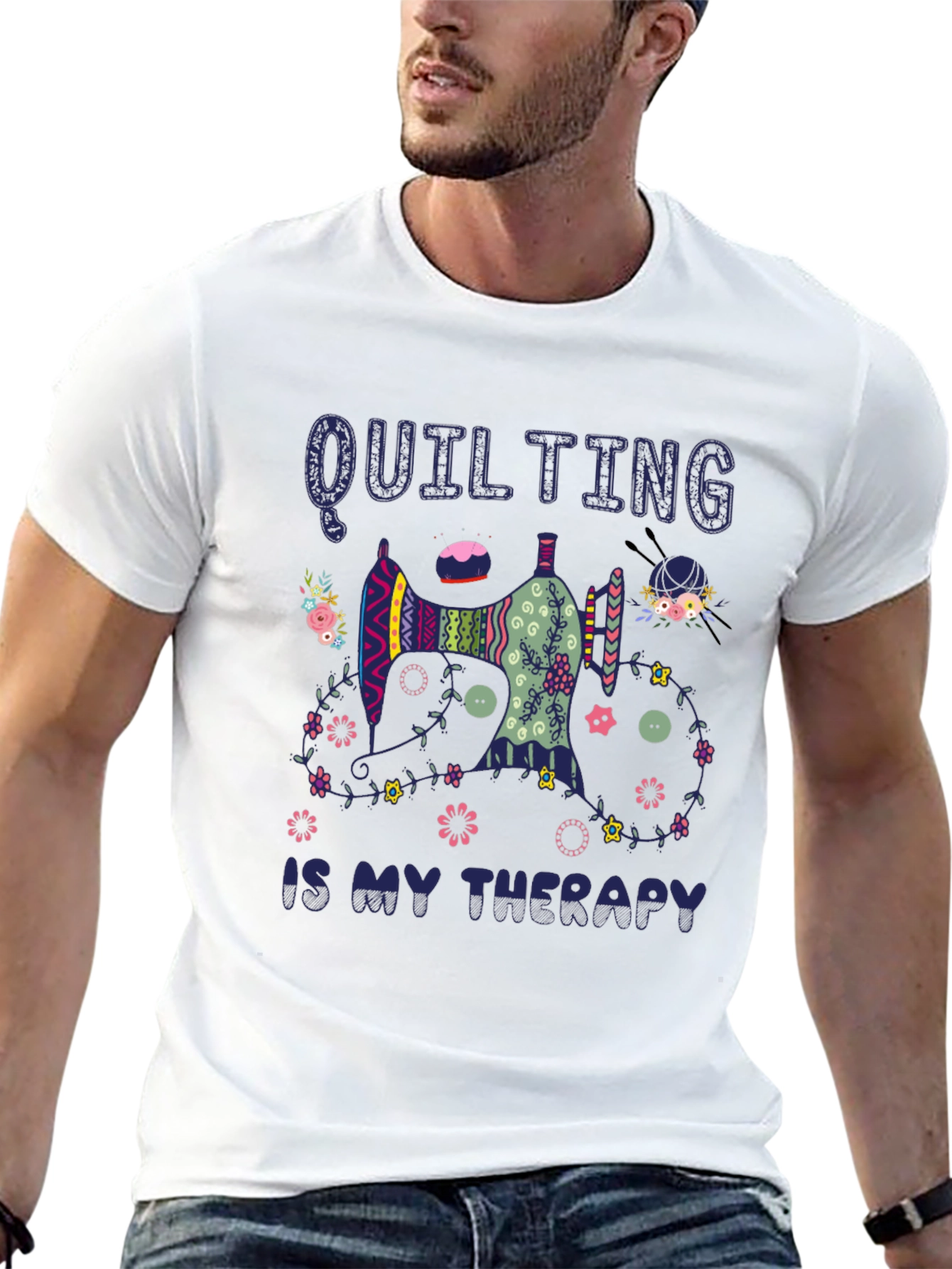 Quilting is My Therapy Black T-Shirt