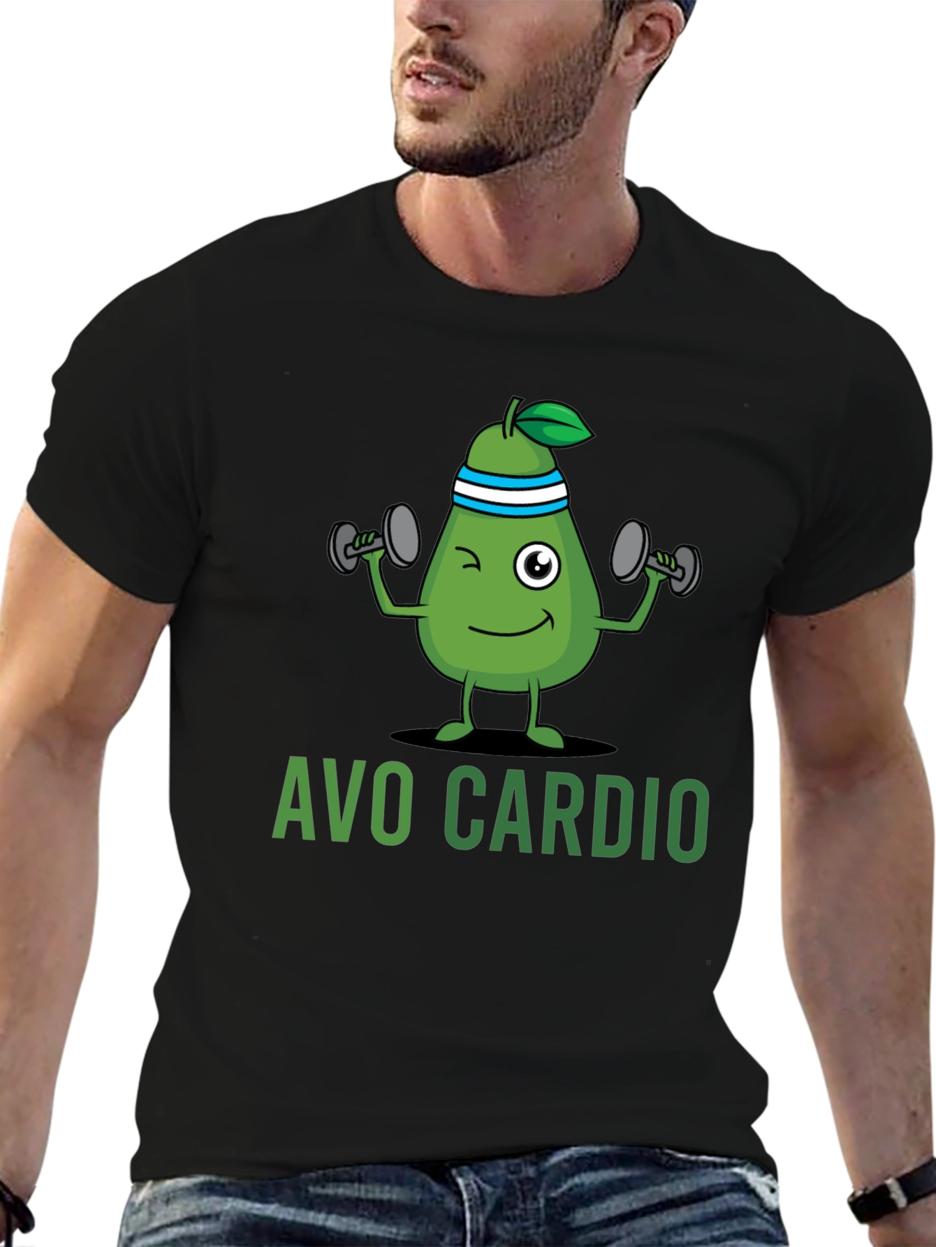 Avo Cardio Black T-Shirt - Workout Avocado Design
