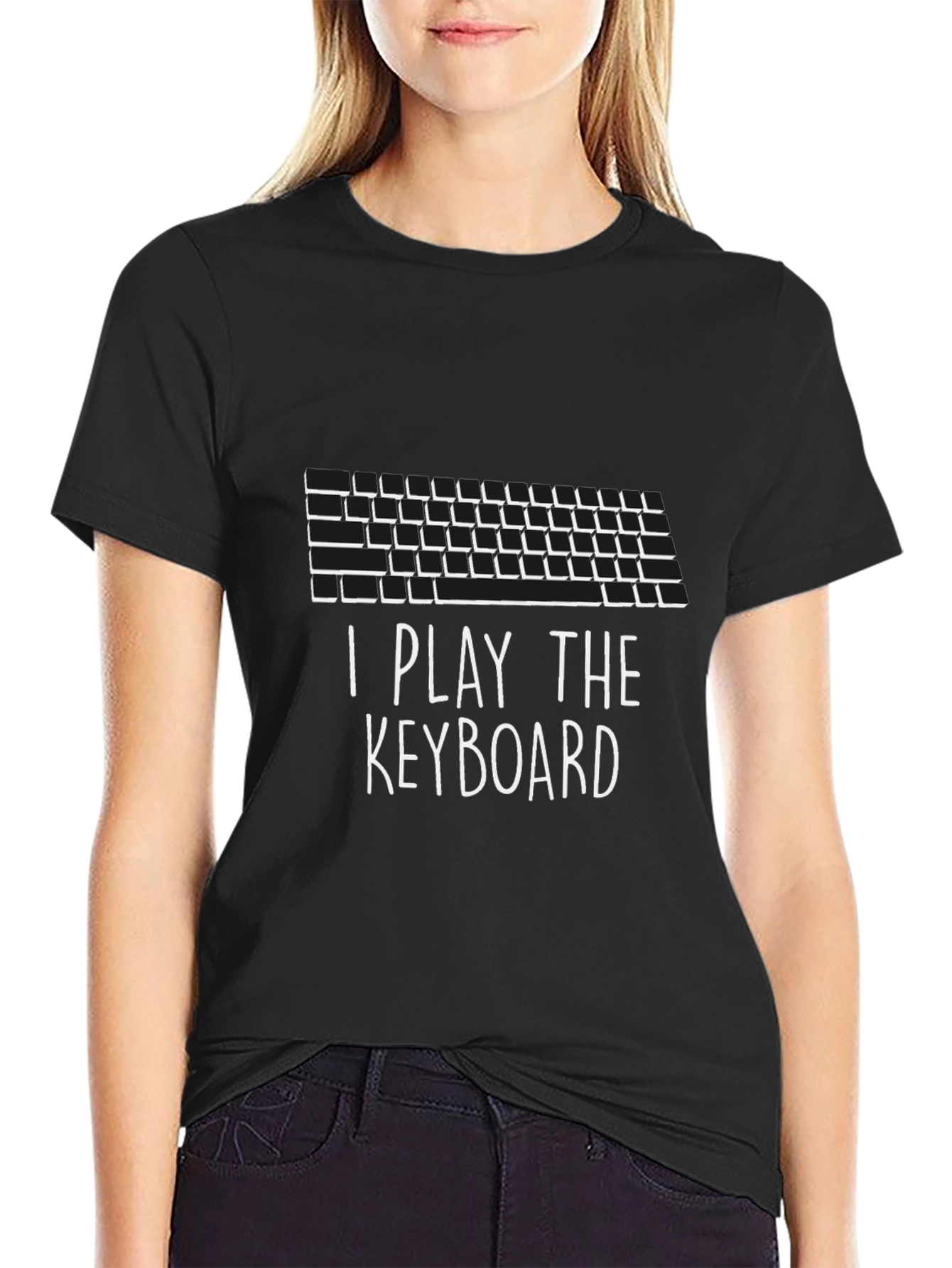 I Play The Keyboard Black Cotton T-Shirt