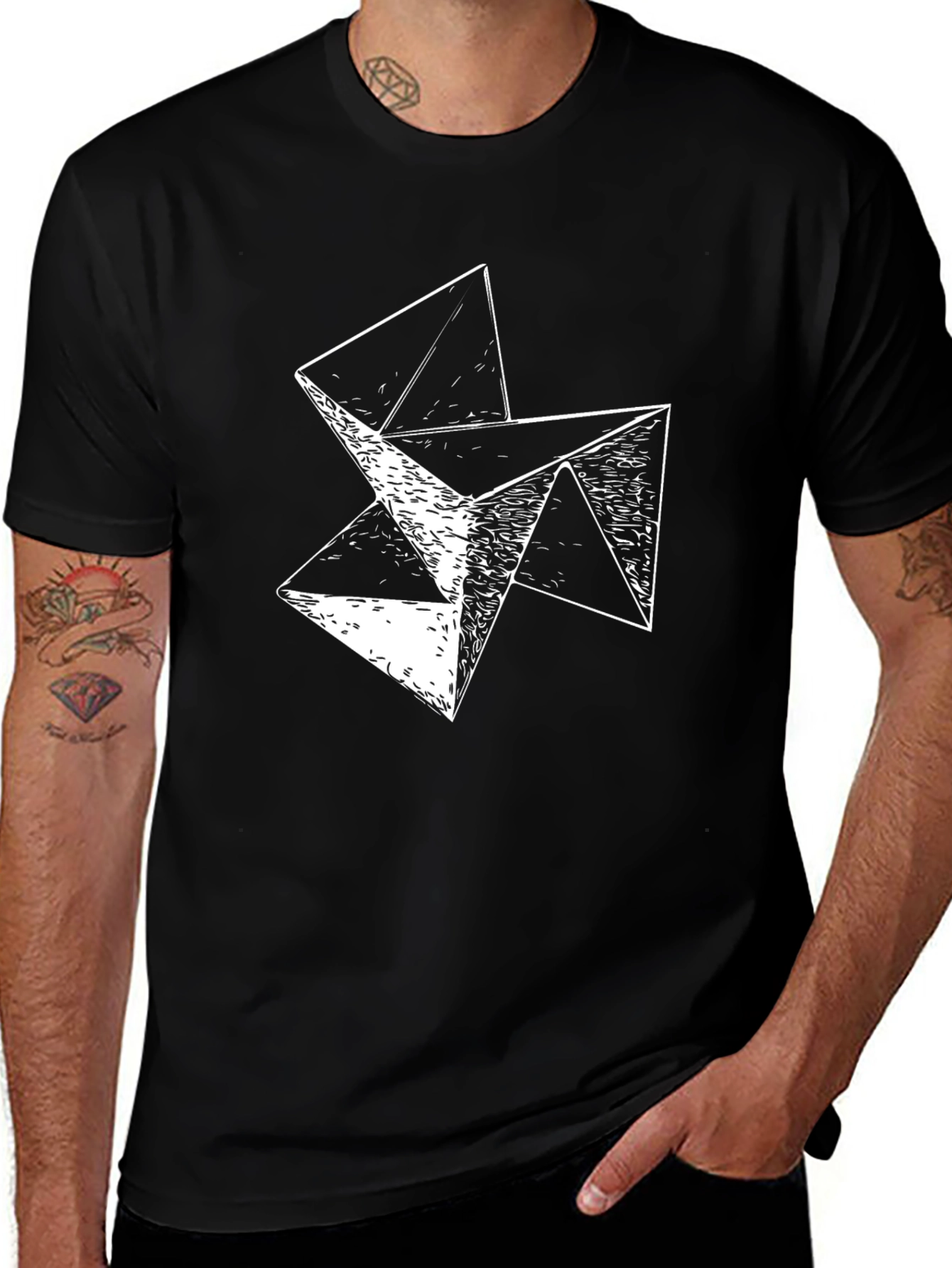 Abstract Geometric Graphic Print Black T-Shirt
