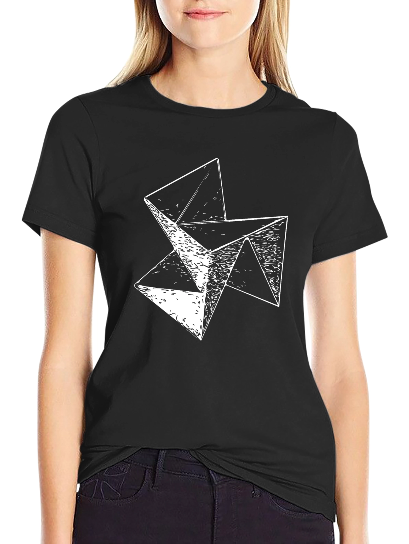 Abstract Geometric Graphic Print Black T-Shirt