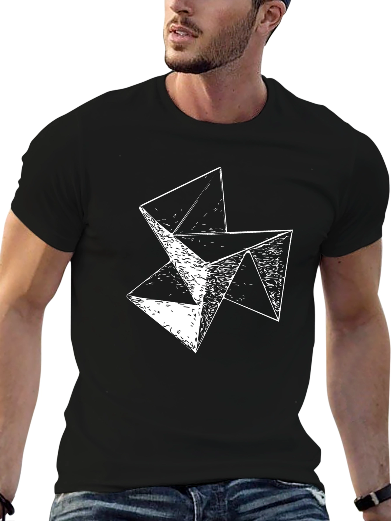 Abstract Geometric Graphic Print Black T-Shirt