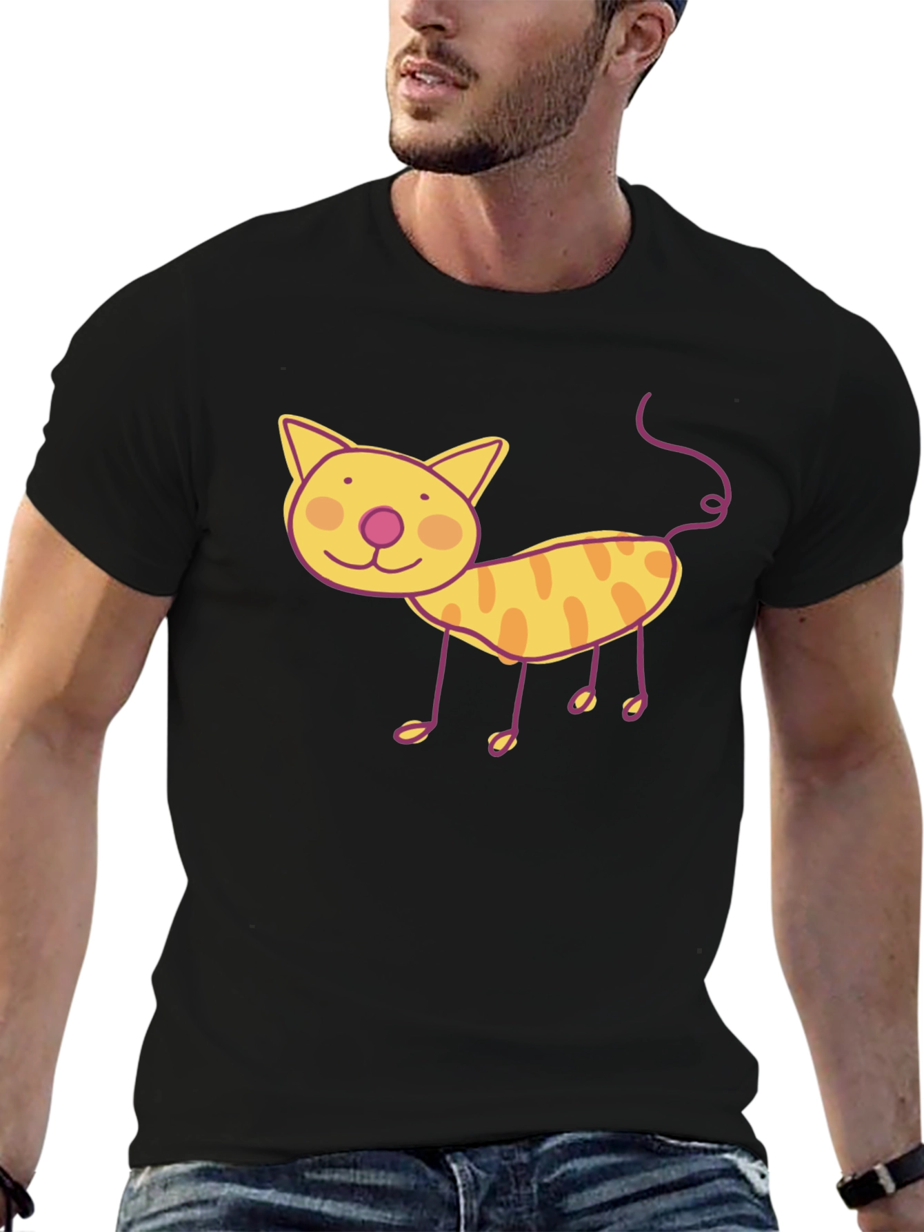 Fun Cat Graphic Tee - Black Unisex T-Shirt