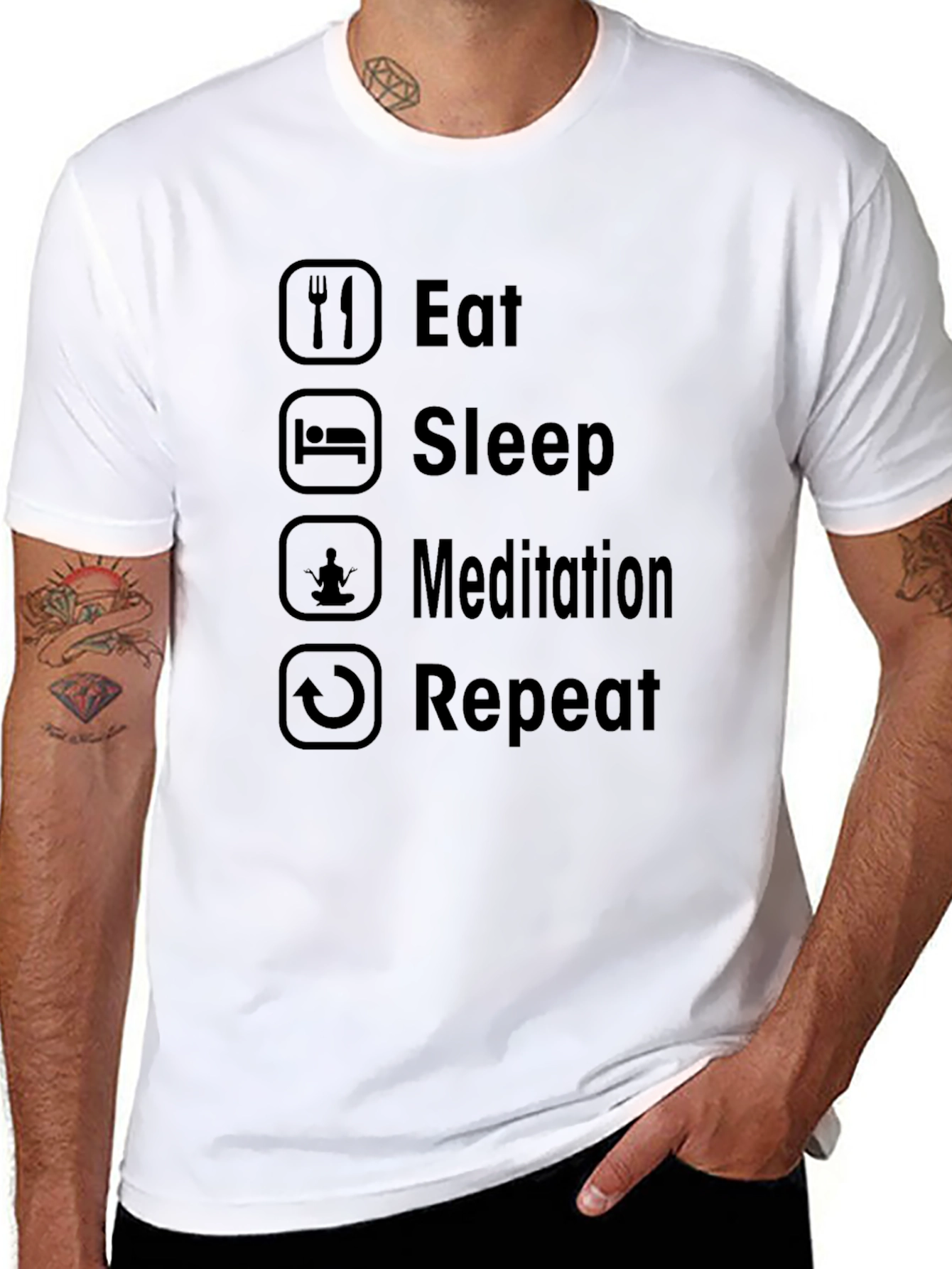Eat Sleep Meditation Repeat Black T-Shirt