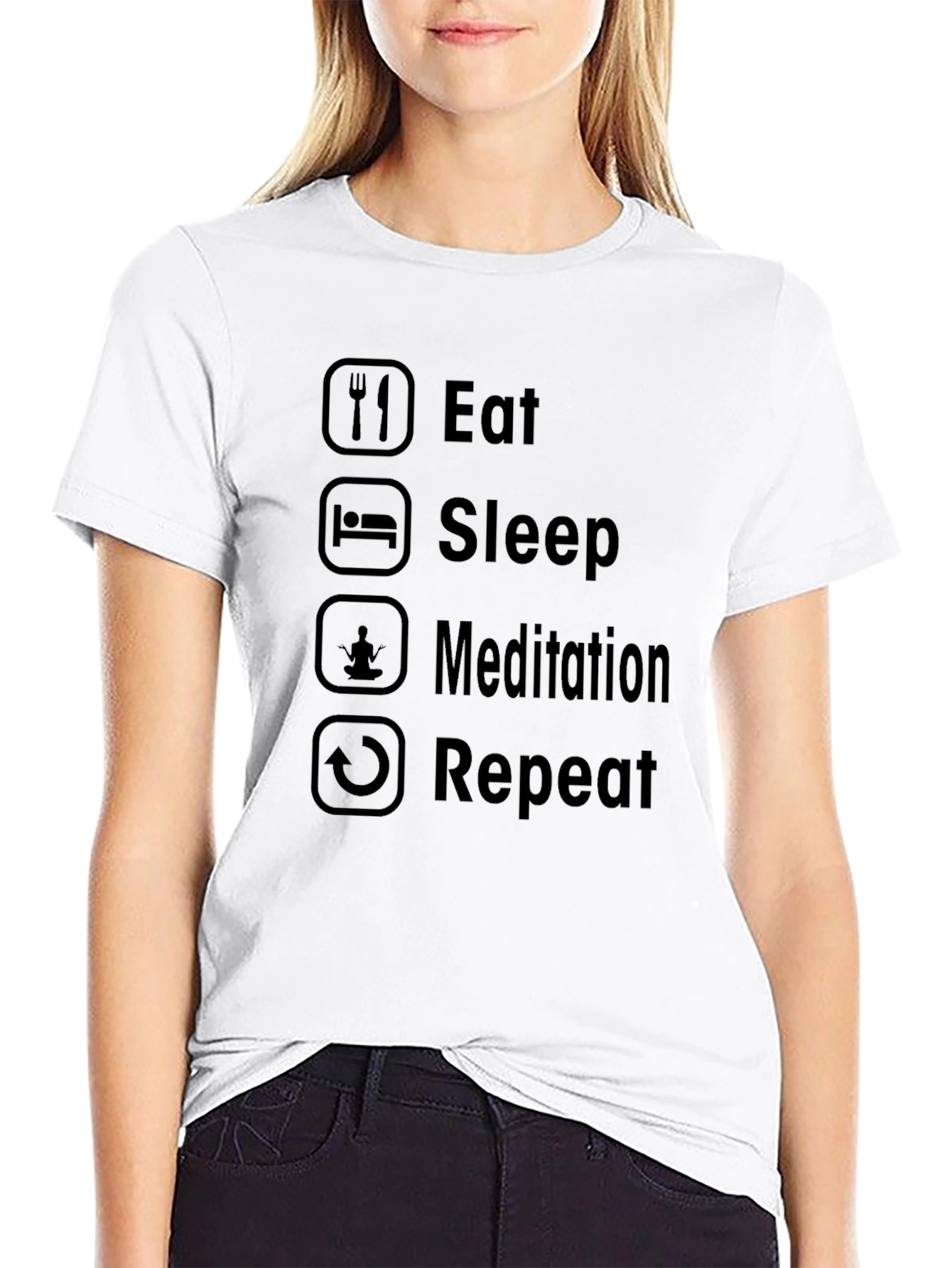 Eat Sleep Meditation Repeat Black T-Shirt