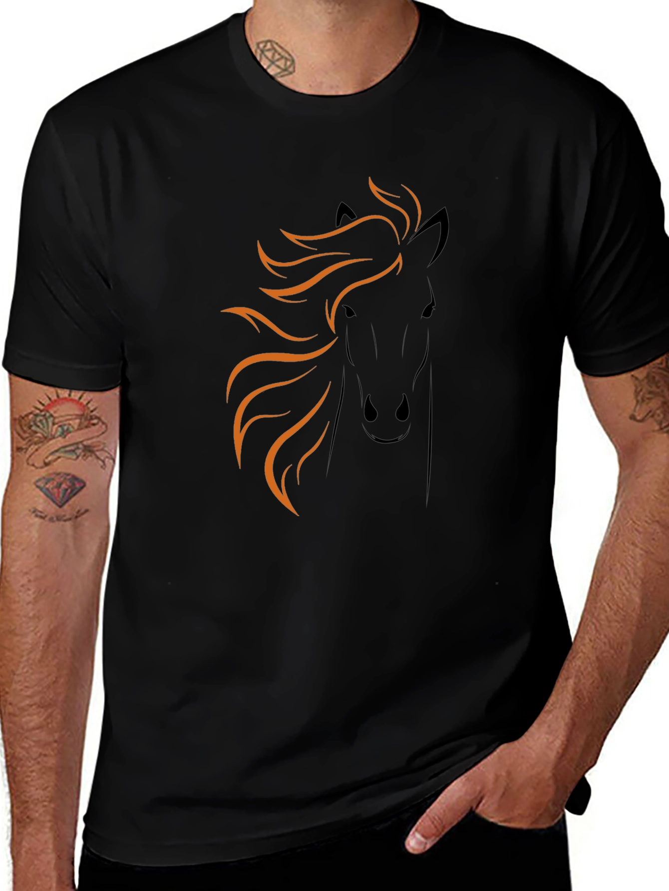 Horse Graphic Tee - Black Cotton Blend