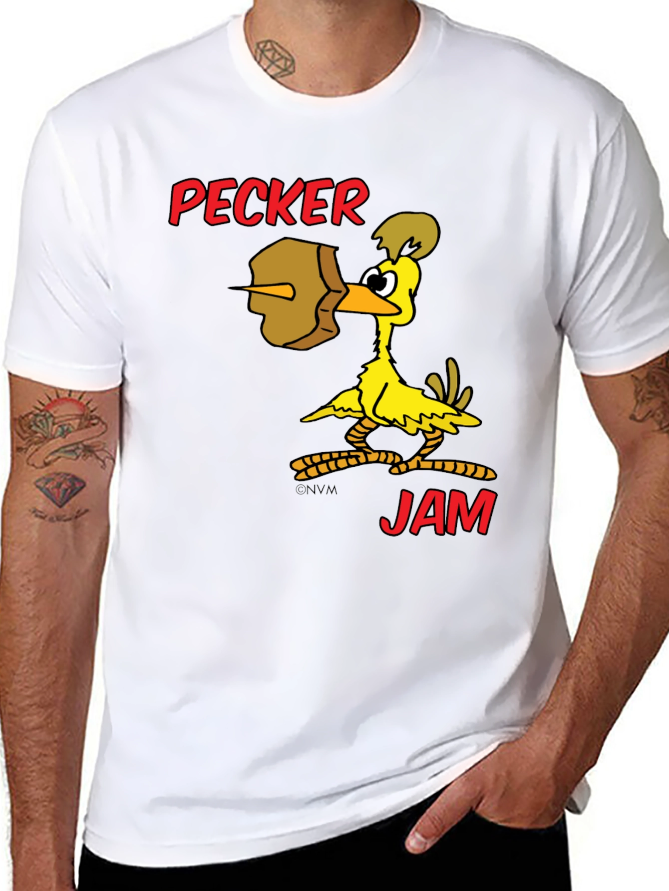 Pecker Jam Graphic T-Shirt - Funny Cartoon Bird Tee