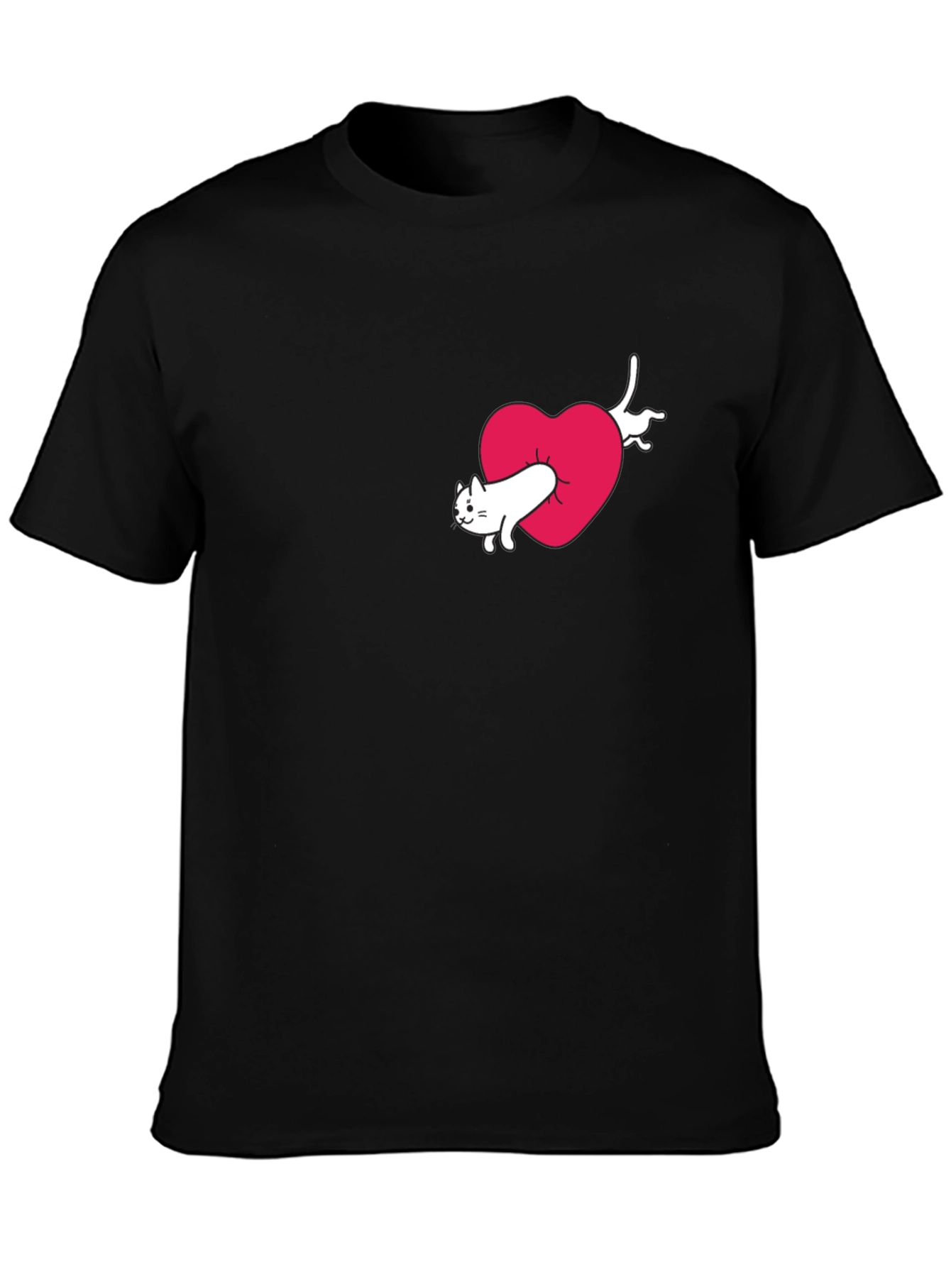 Cat In Heart Graphic Tee - Black Cotton Blend
