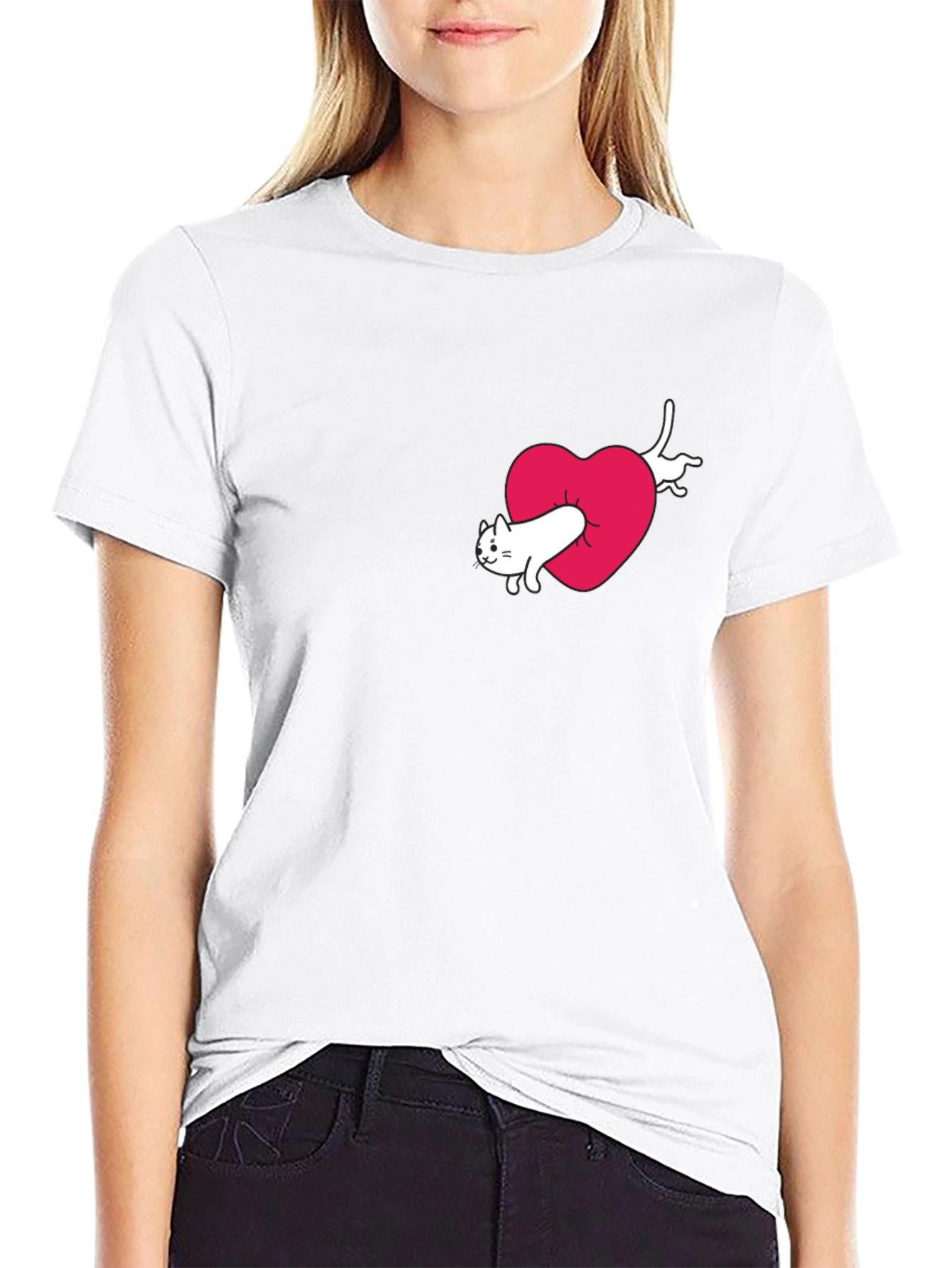 Cat In Heart Graphic Tee - Black Cotton Blend