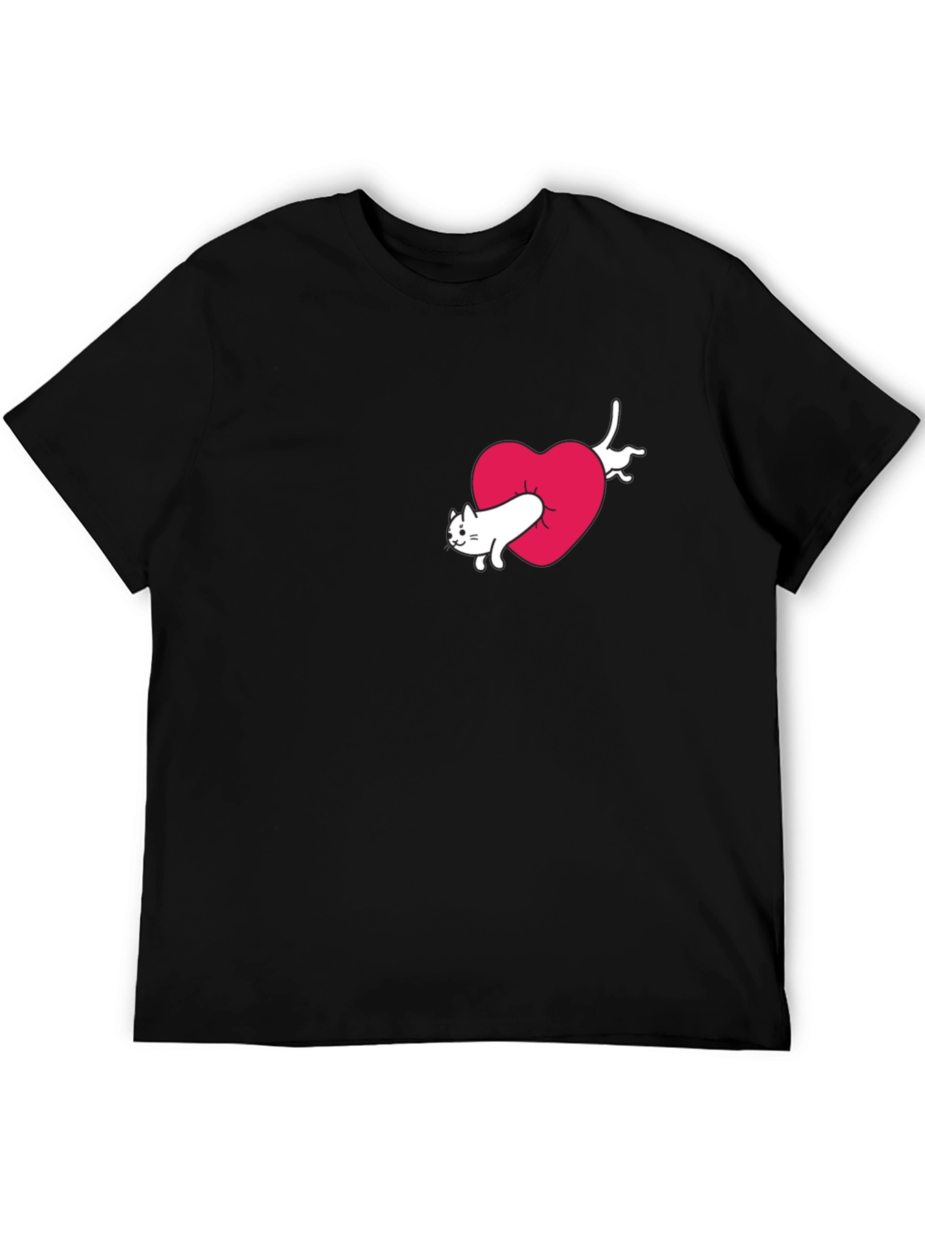 Cat In Heart Graphic Tee - Black Cotton Blend