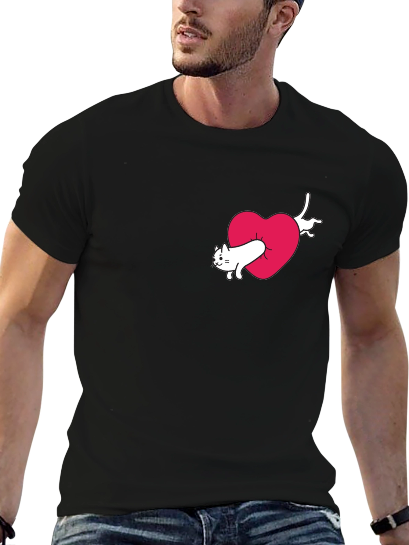 Cat In Heart Graphic Tee - Black Cotton Blend