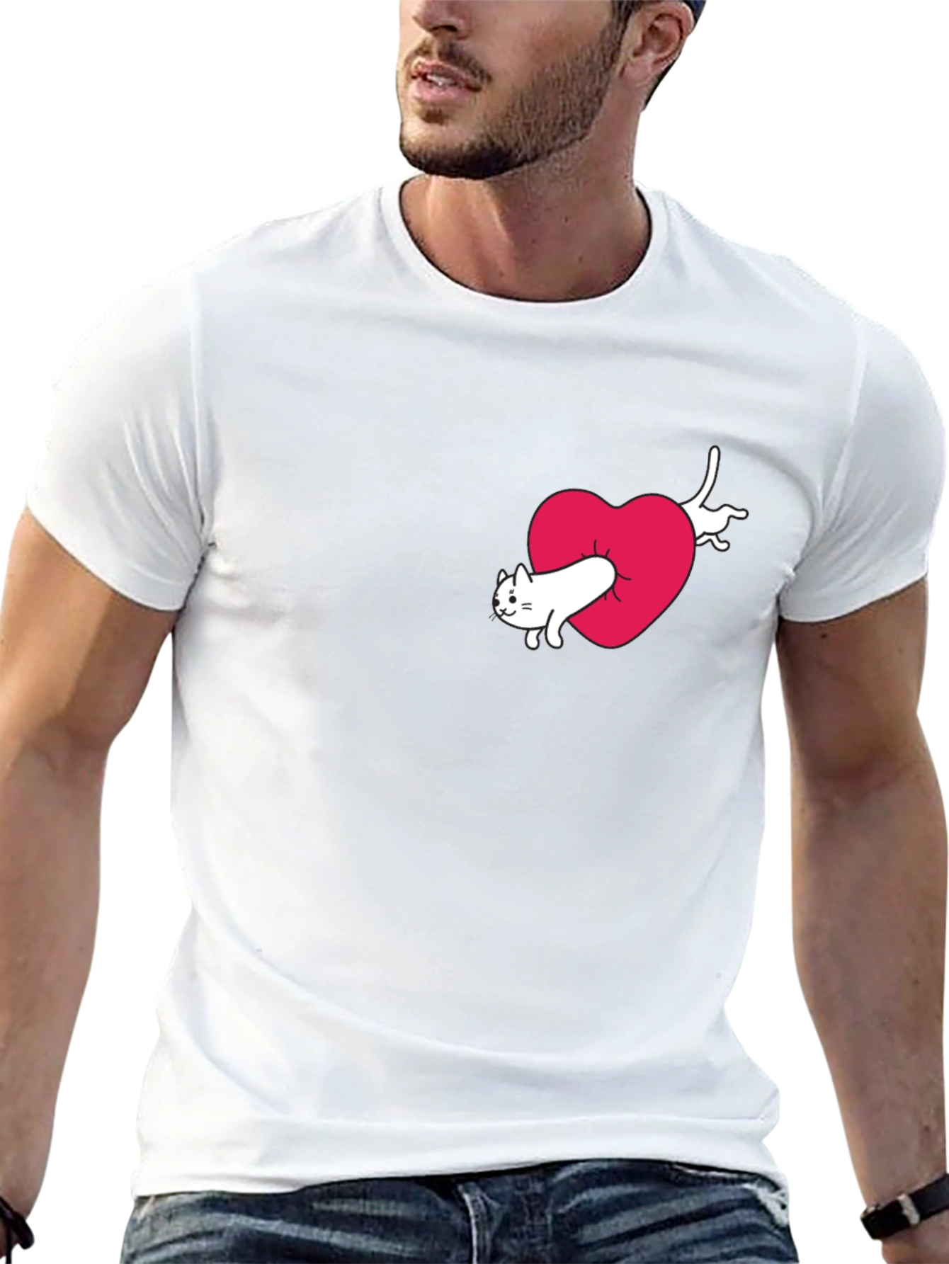 Cat In Heart Graphic Tee - Black Cotton Blend