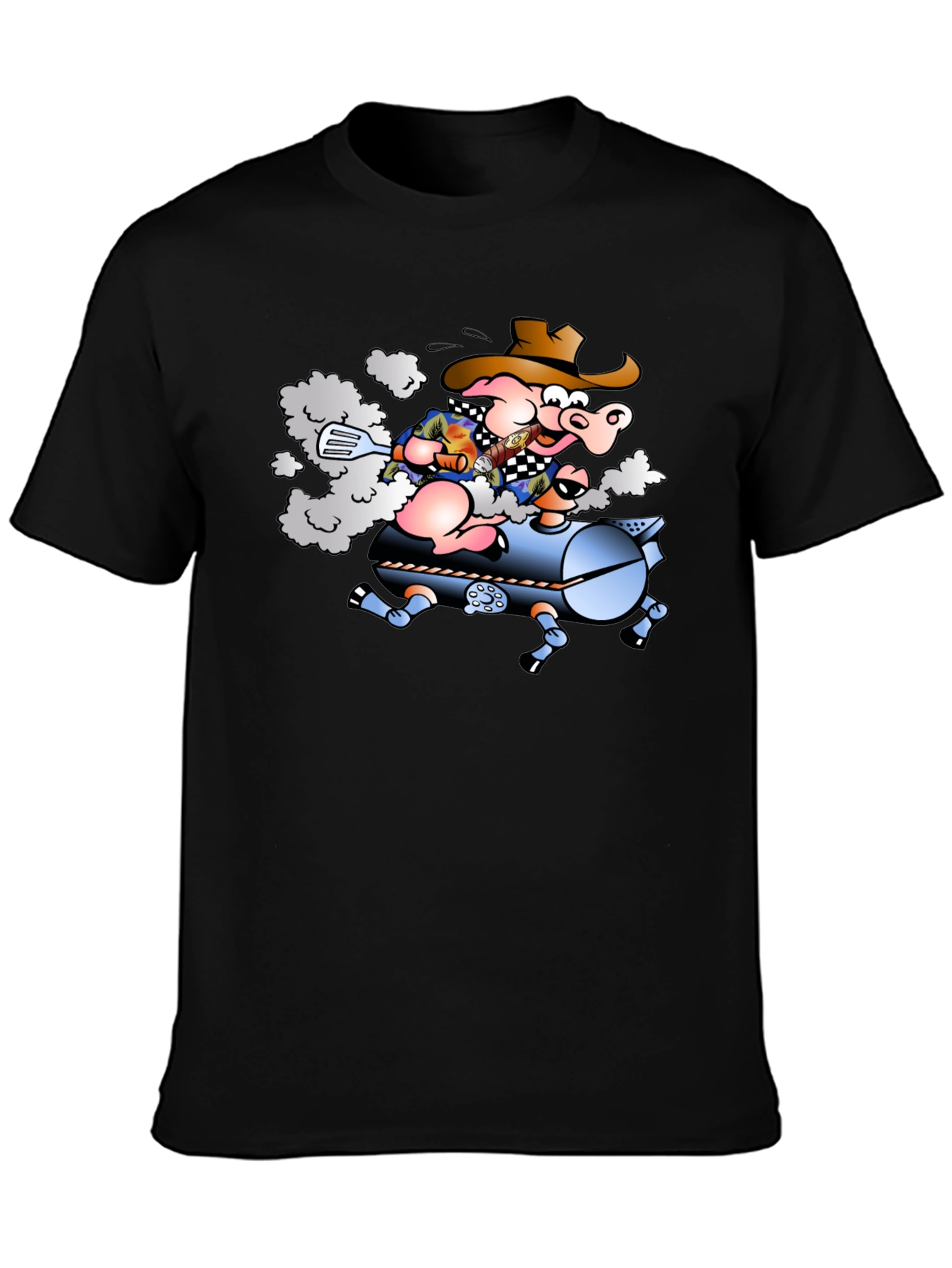 Grilling Pig Cartoon Graphic T-Shirt