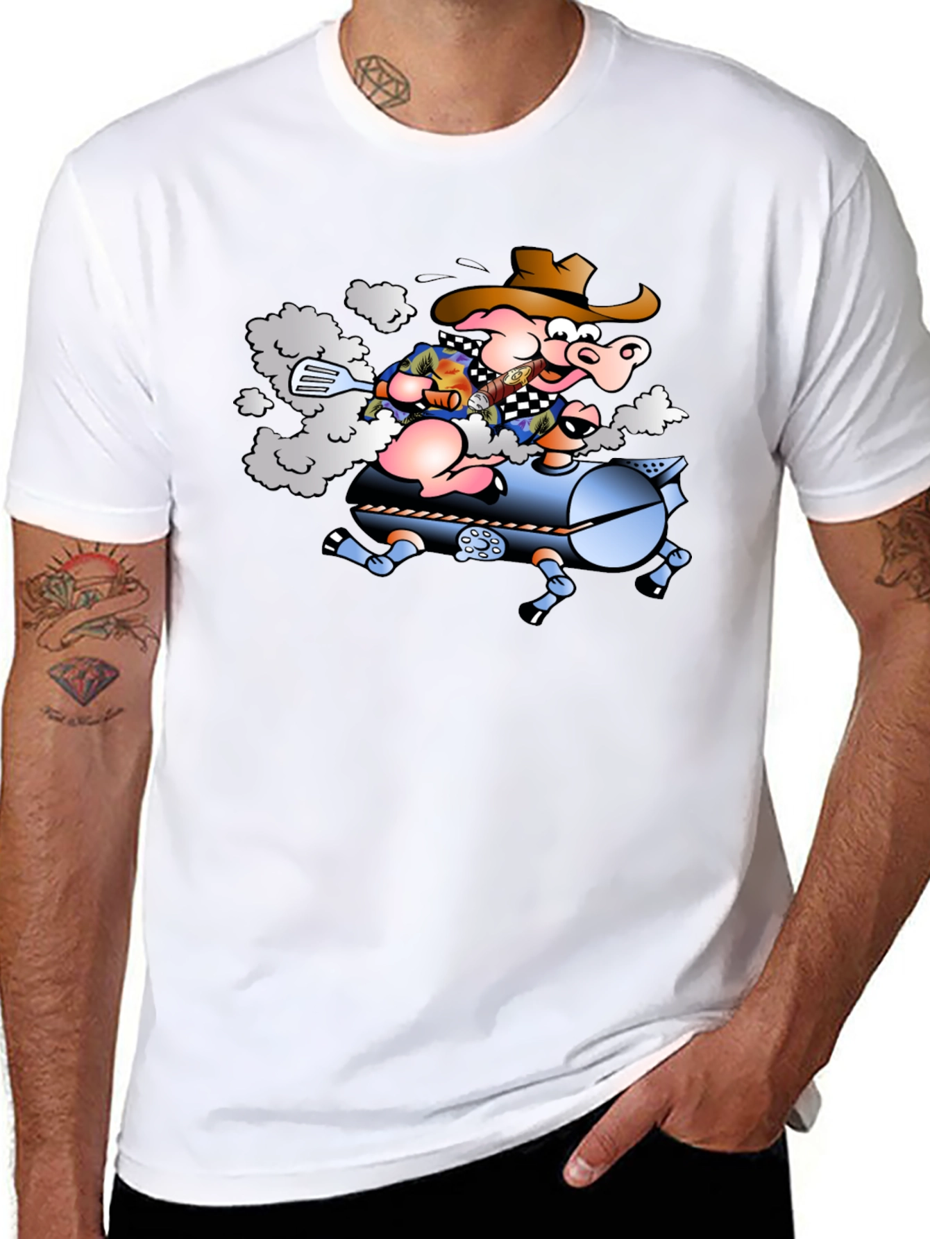 Grilling Pig Cartoon Graphic T-Shirt