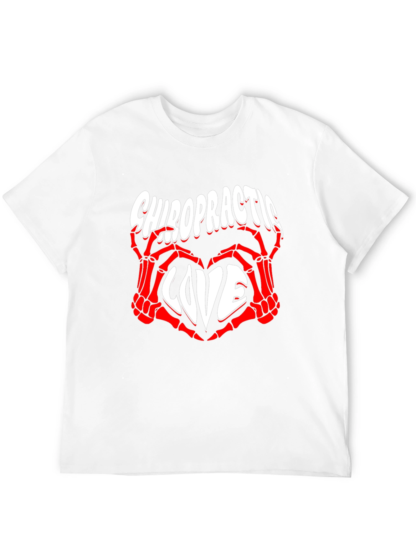 Chiropractic Love T-Shirt - Red Skeleton Hands Heart