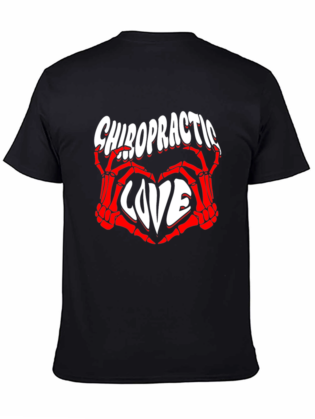 Chiropractic Love T-Shirt - Red Skeleton Hands Heart