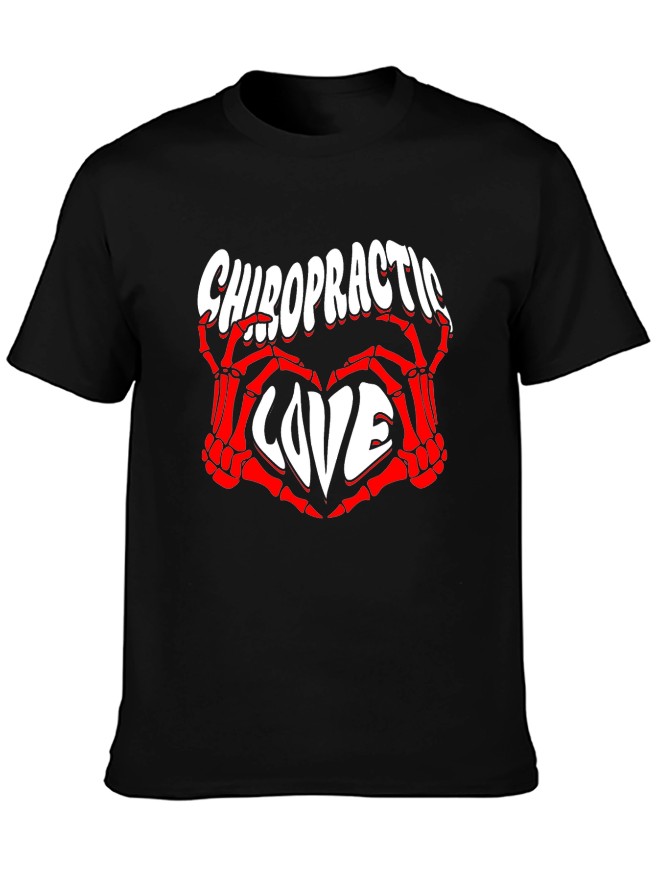 Chiropractic Love T-Shirt - Red Skeleton Hands Heart